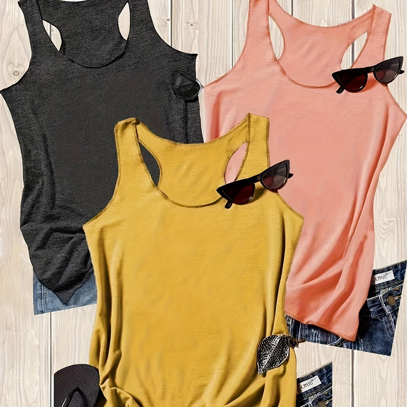 

3pcs Solid Color Crew Neck Tank Top, Casual Sleeveless Top For Spring & Summer, Women's Clothing