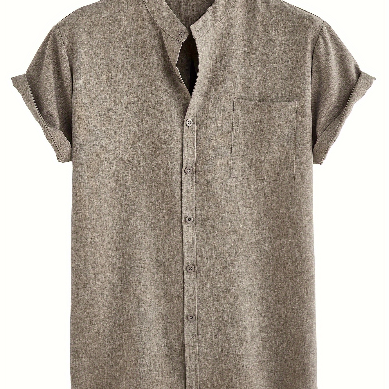 

Men's Solid Short Sleeve And Button Down Lapel Shirt With Breasted Pocket, Casual And Chic For Summer Leisurewear