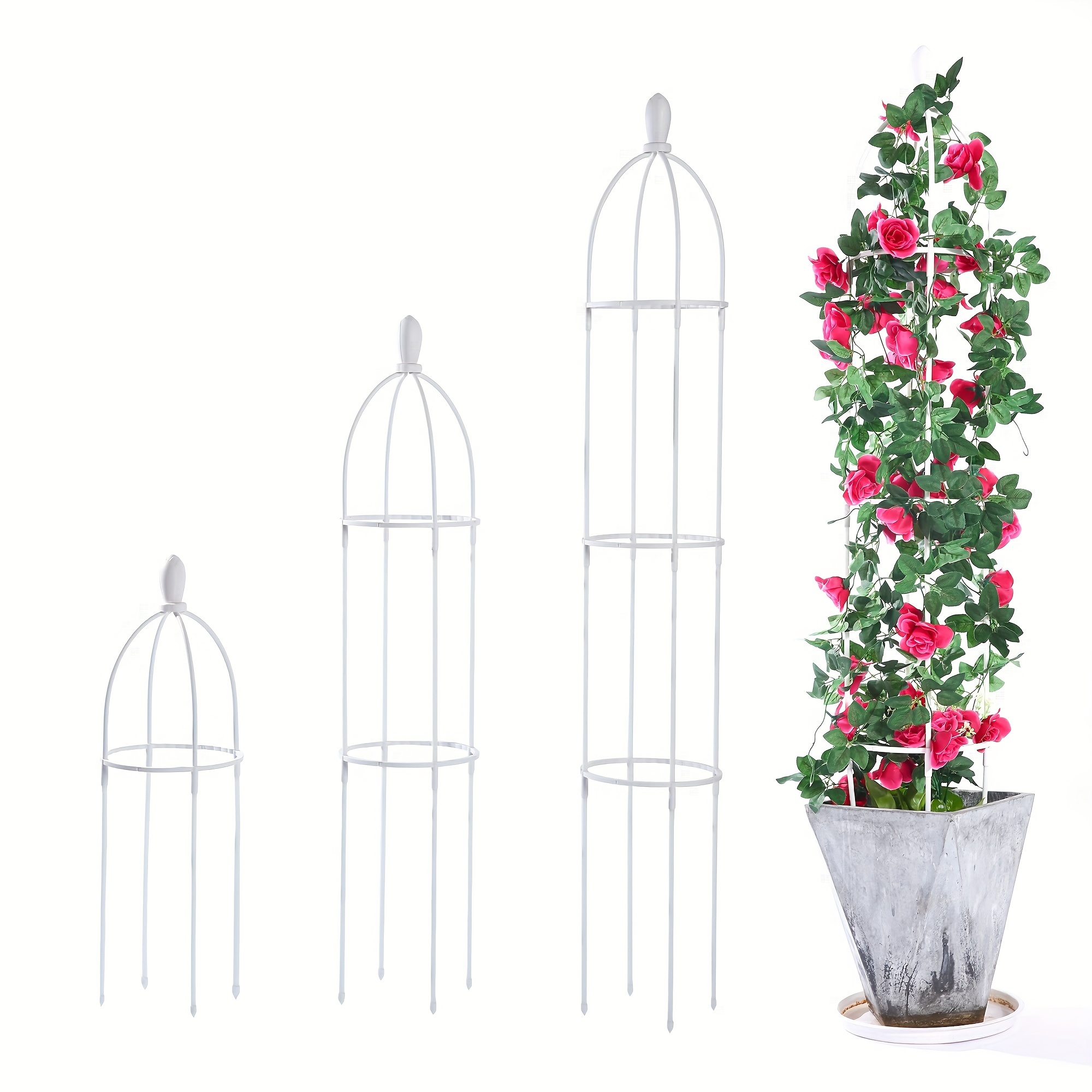 

1pc Garden Obelisk Trellis For Climbing Plants Outdoor, Rustproof Plant Support White, 43/56.3inch
