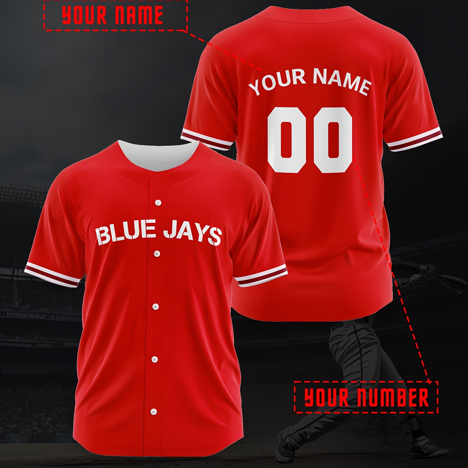 

2024 Customize Your Own Jersey, Men' Team Club Training Baseball Jersey Tops With Name And Number Printed On And Back For Daily Casual Party Comfortable Jays