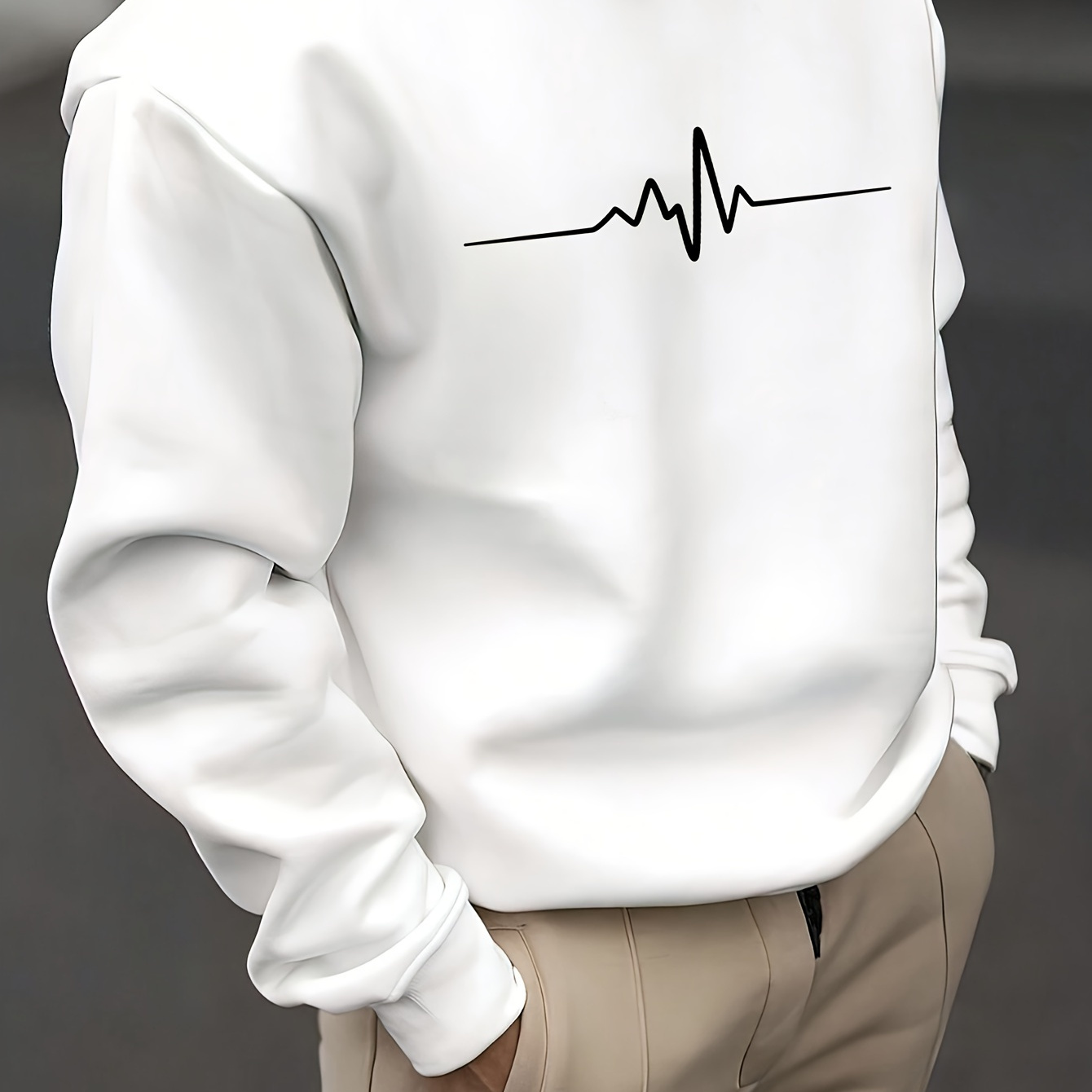 

Ecg Pattern Print Men's Long Sleeve Crew Neck Sweatshirt, Pullover Sweatshirt, Casual Comfortable Top For , Outdoor Sports