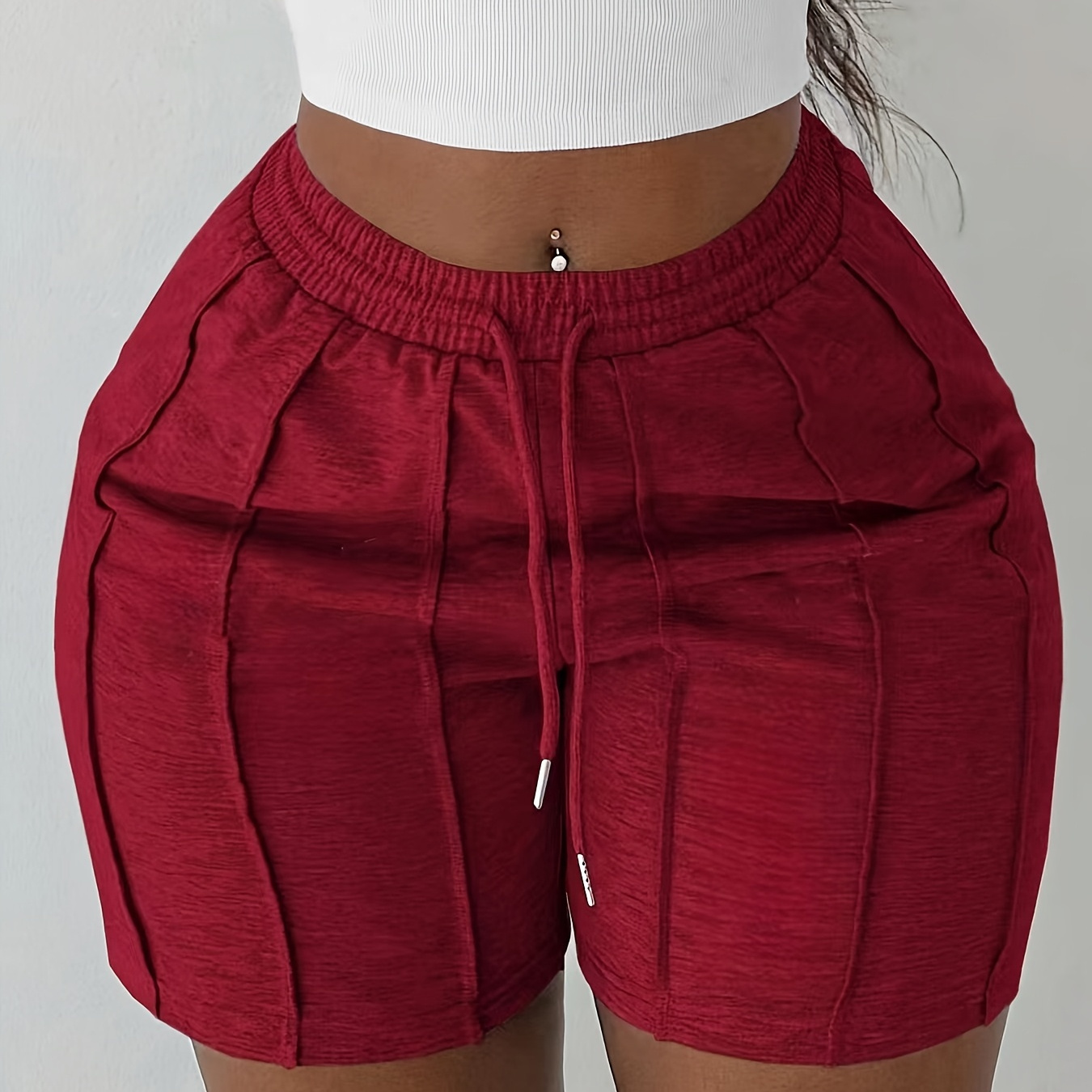 

Women's Y2k-inspired Red Drawstring Shorts - Stretchy Polyester , Waistband, Machine Washable - Spring/summer/fall