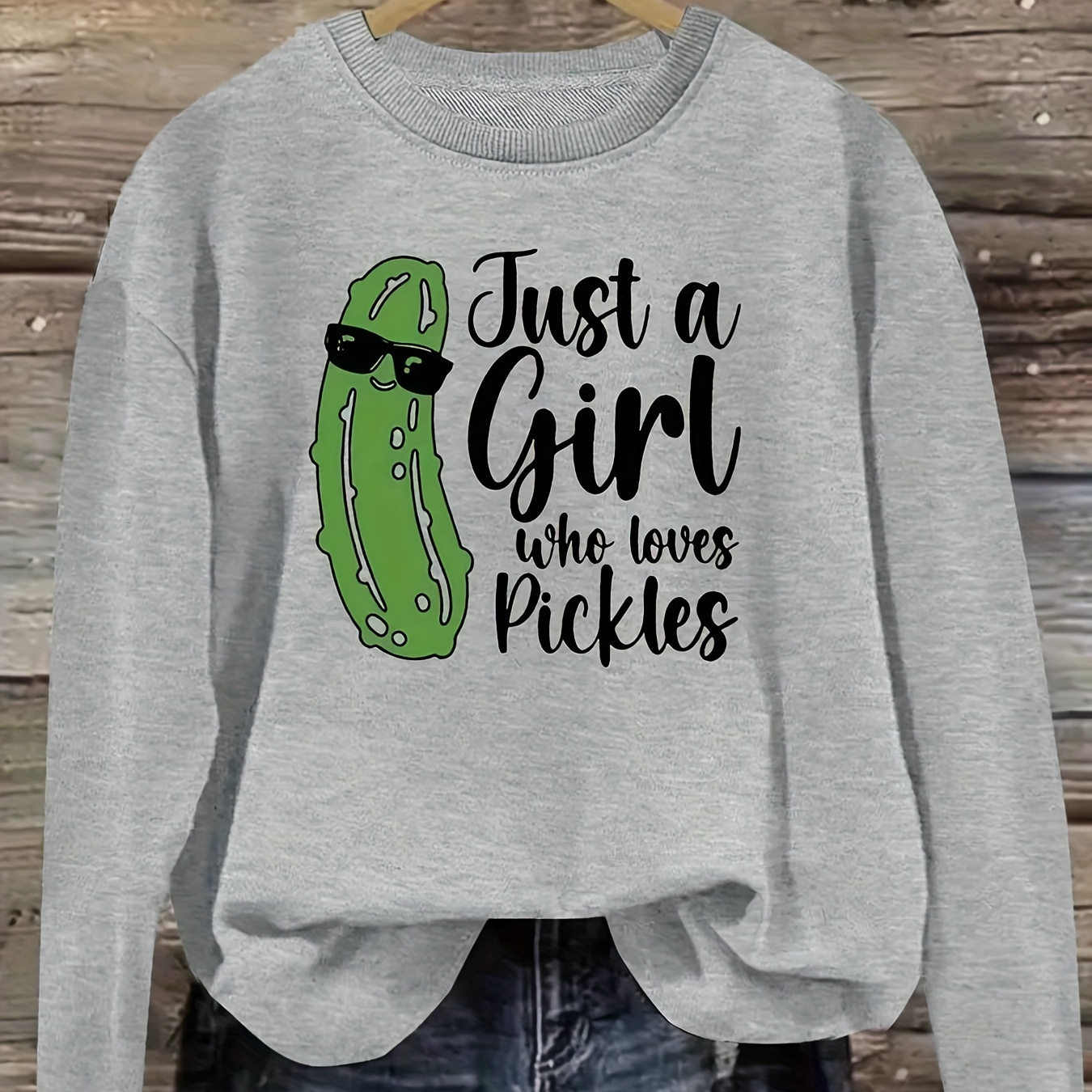 

Plus Size Pickles Print Sweatshirt, Casual Long Sleeve Crew Neck Pullover Sweatshirt, Women's Plus Size Clothing