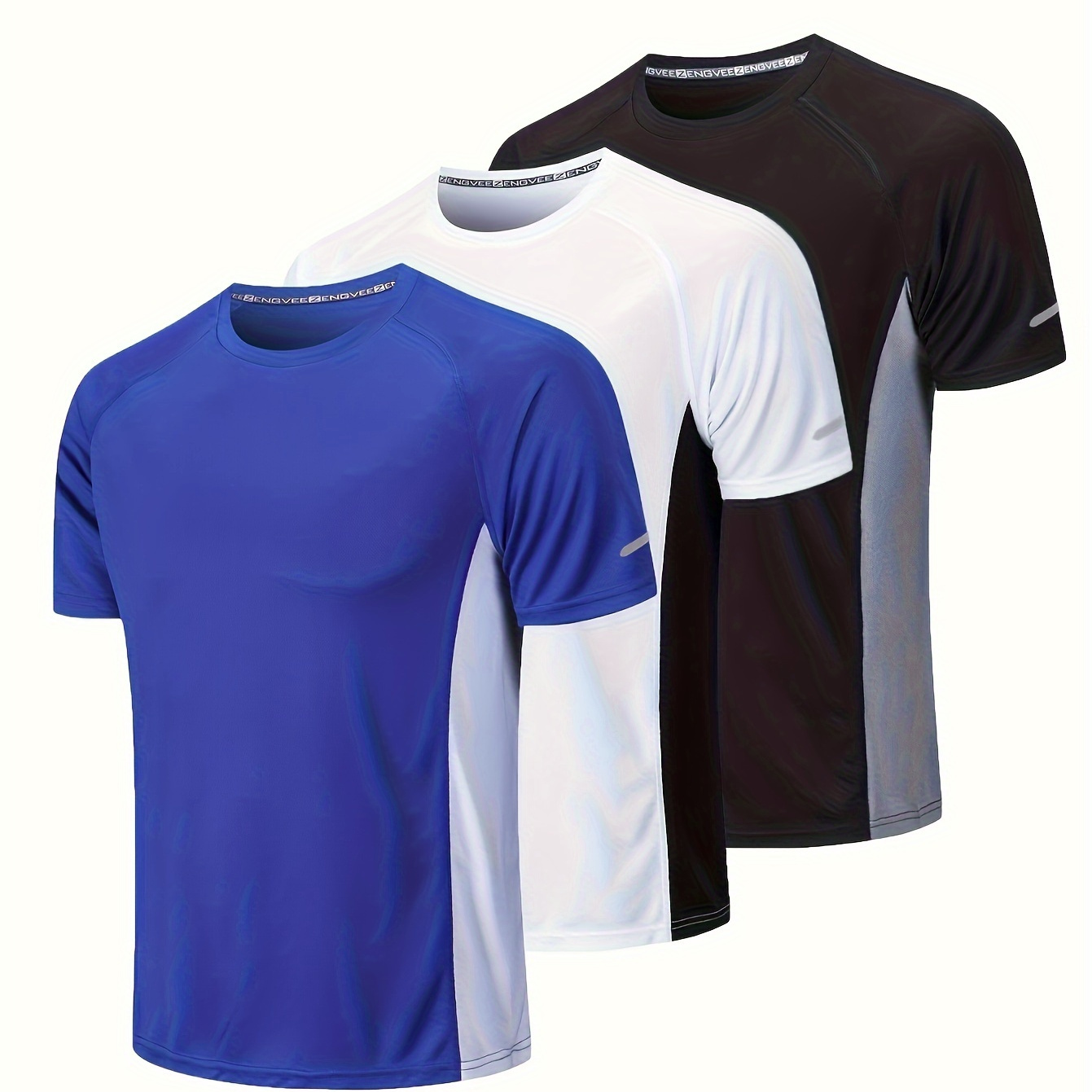 

3pcs Color Block Men's Quick-drying Moisture Wicking Short Sleeve Crew Neck T-shirts, Summer Outdoor Running Gym Fitness
