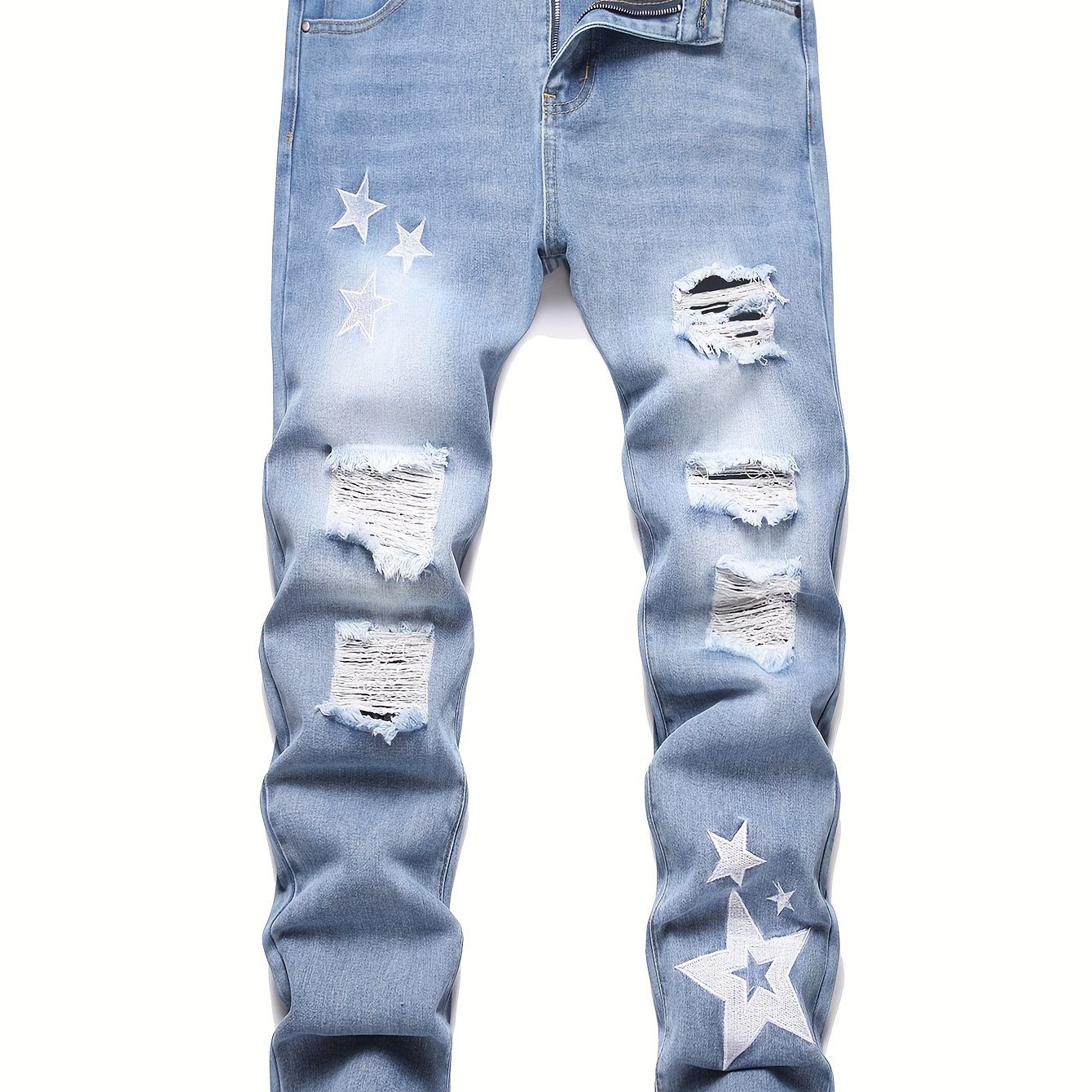 

Men's Star Printed Ripped Jeans White Cotton Casual Slim Men's Polyester Blue Pants Fashion Halloween Gifts