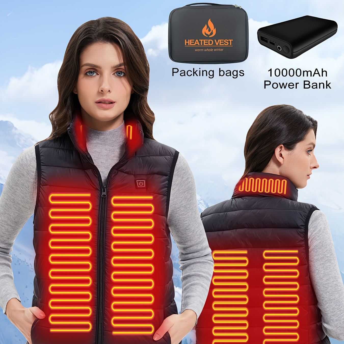 

Women's Vest M Xl Xxl, 5 Heating Vests Warm Coat With 7.4v Power Bank Included, Winter Slim Jacket, 3 Heat Levels Sleeveless Zipper Vest, Usb Vest, For Winter & Cold Weather Outdoor Activities, Hiking