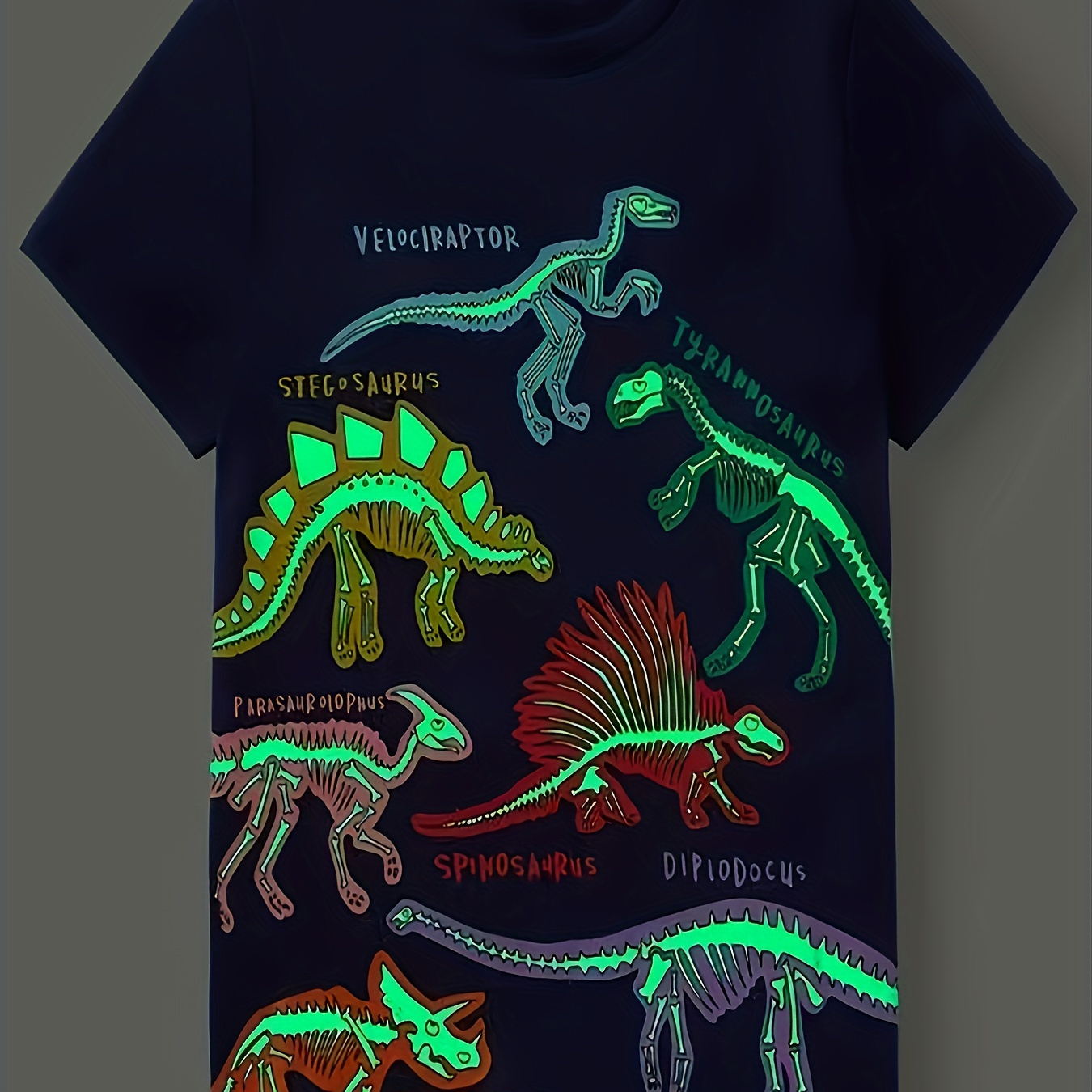 

Kids Short Sleeve Dinosaurs Glow-in-the-dark Round Neck T-shirts Top Boys And Girls Kids Clothes