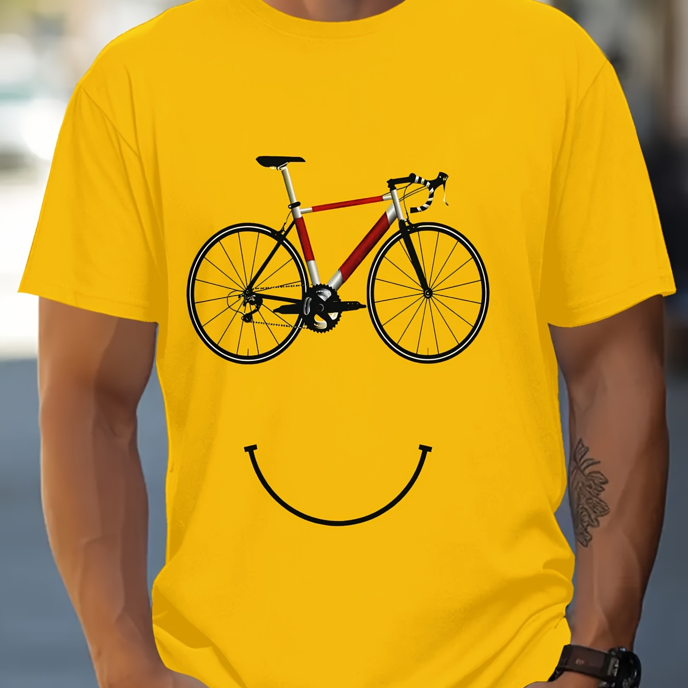 

Men's Bike Graphic Print T-shirt, Short Sleeve Crew Neck Tee, Men's Clothing For Summer Outdoor