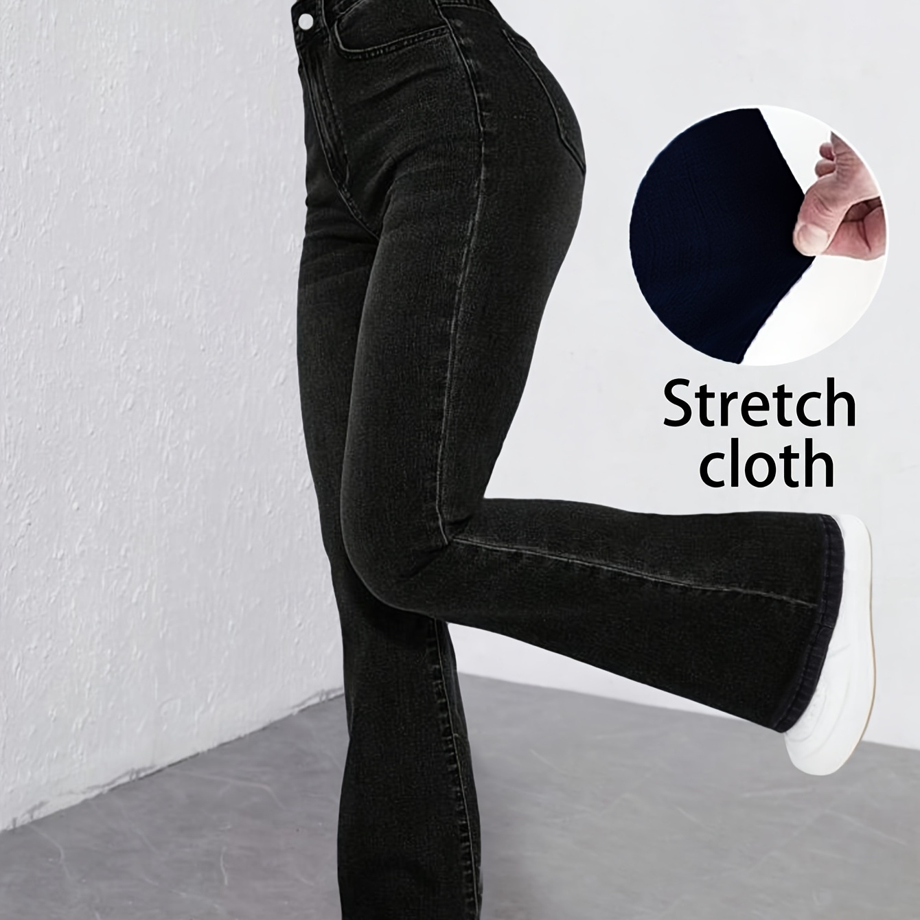 

Fashionable High Waist Stretchy Flare Jeans, Polyester Rayon Spandex , , Long Length, , High Stretch, Button Fly, Weekend Casual, Women's Clothing