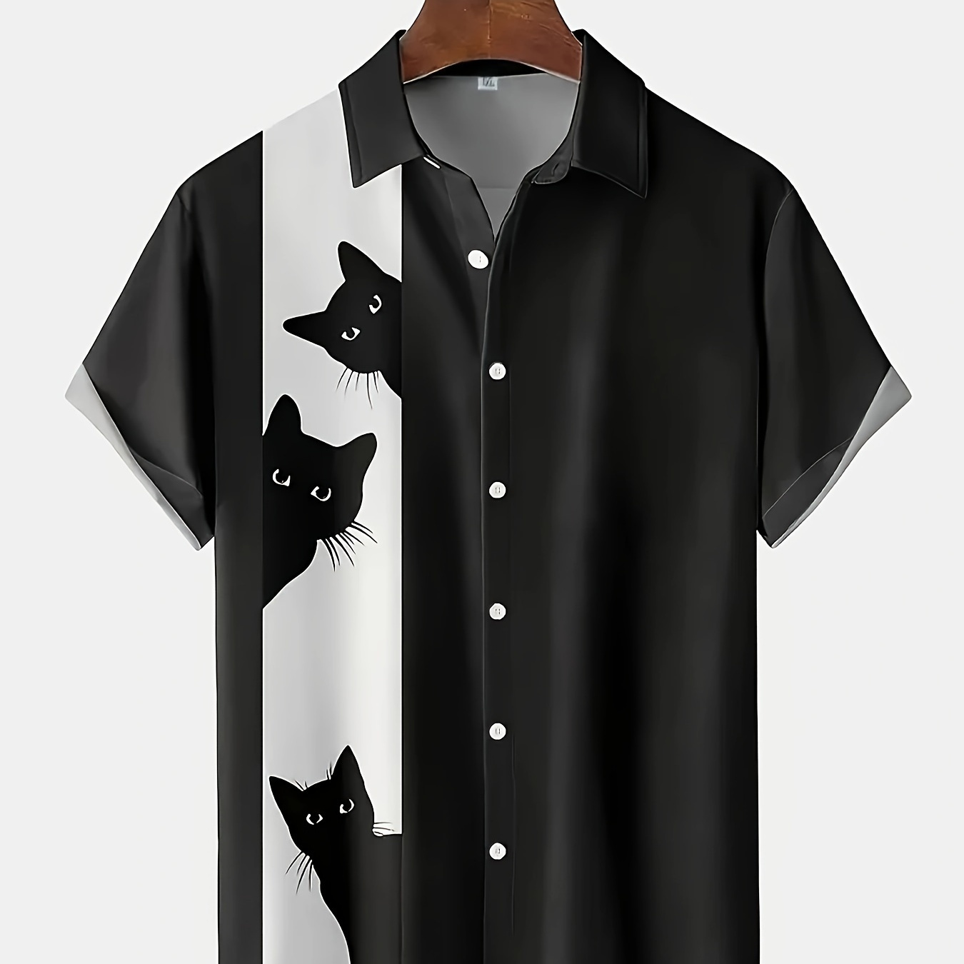 

Men's Casual Lapel Collar Graphic Shirt With Stylish Cat Print For Summer Beach, Pool And Vacation