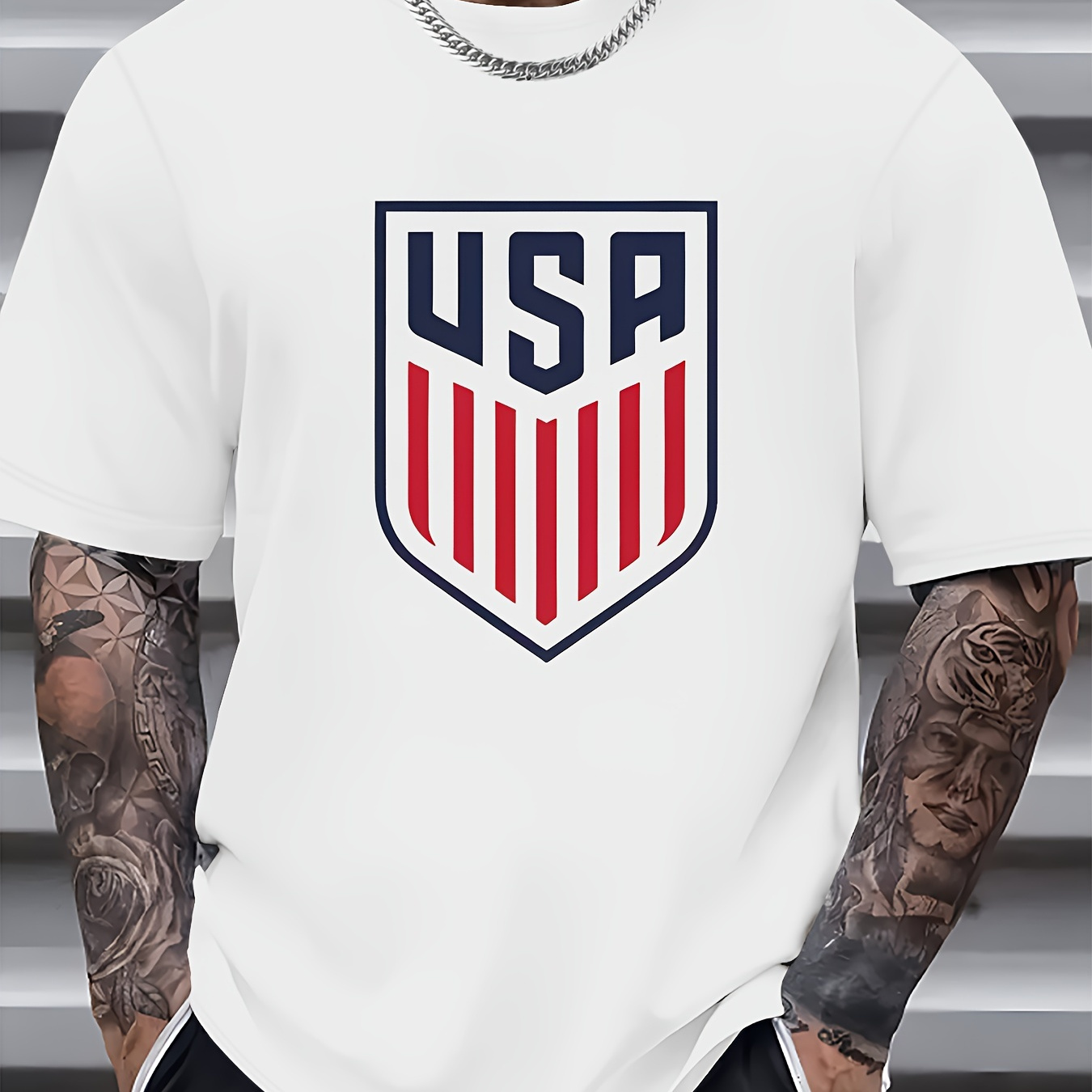 

Usa Letter Graphic Print Men's Creative Top, Casual Short Sleeve Crew Neck T-shirt, Men's Clothing For Summer Outdoor