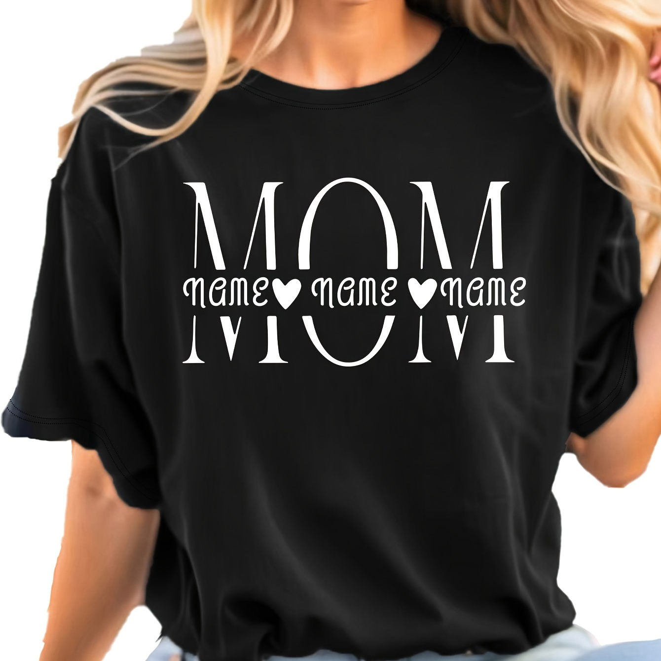 

Custom Personalized Print Crew Neck T-shirt, Casual Short Sleeve Top For Spring & Summer, Women's Clothing