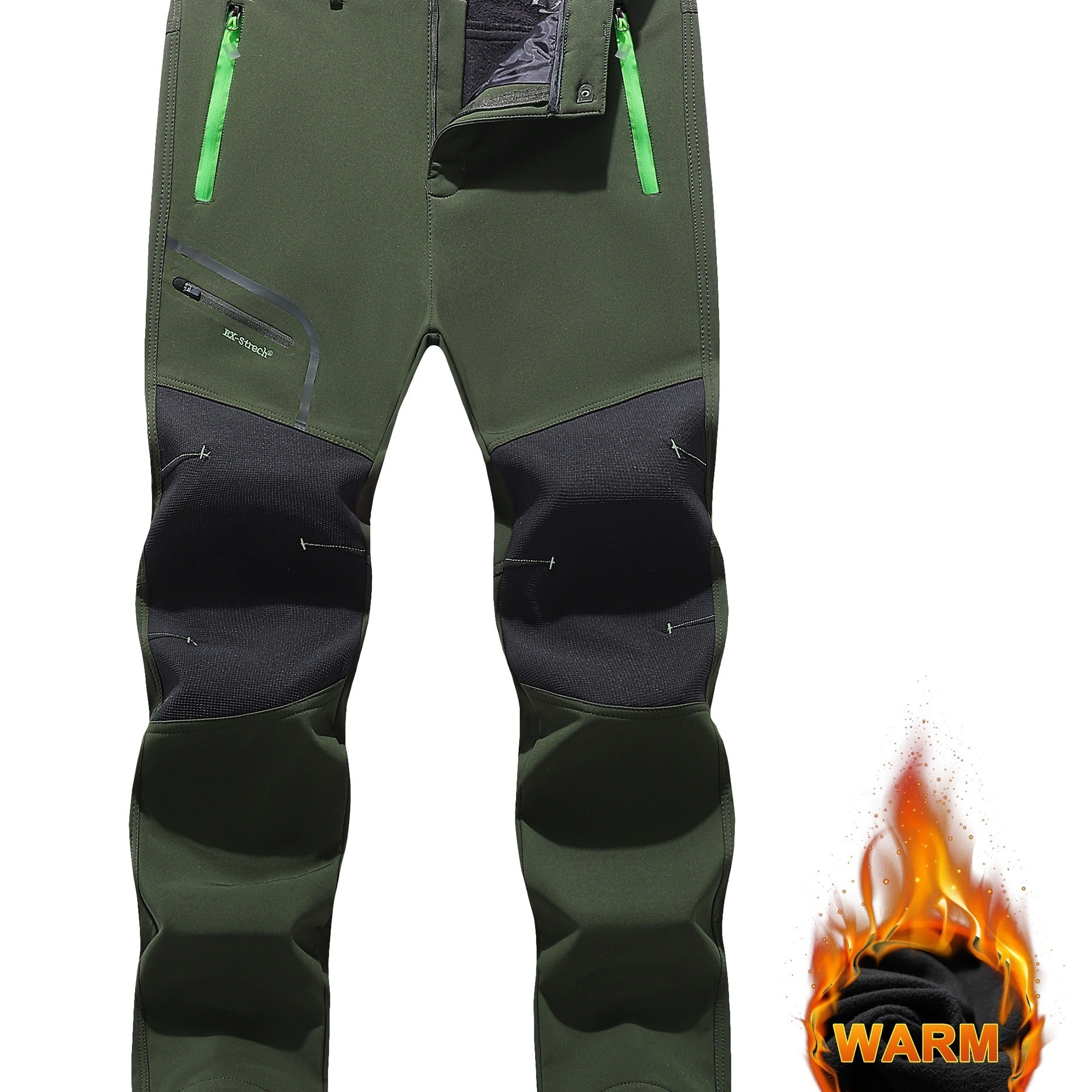 

Men's Warm Fleece-lined Tactical Pants - Insulated Winter Ski & Hiking Gear, Olive Green With Black Accents, Machine Washable, Cold Weather Gear | | Insulated Trousers