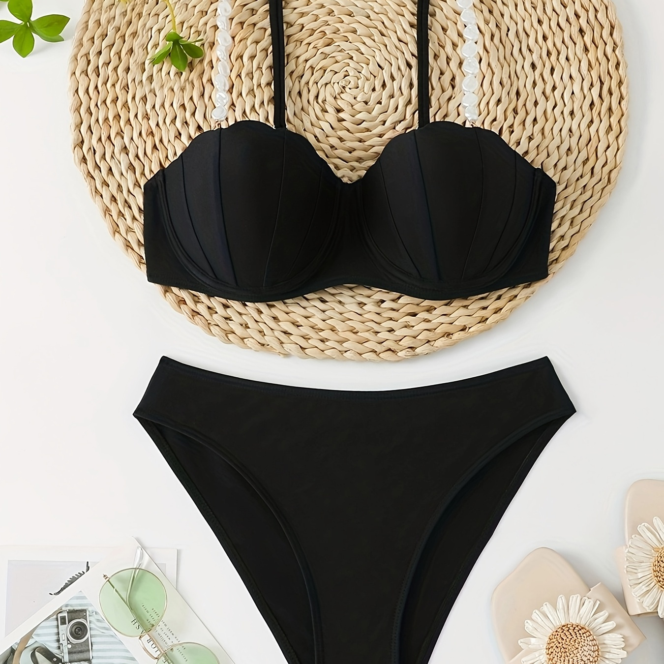 

Maillot de Bain Style Bikini Uni avec Accessoires de Bretelles et Maillot Séparé