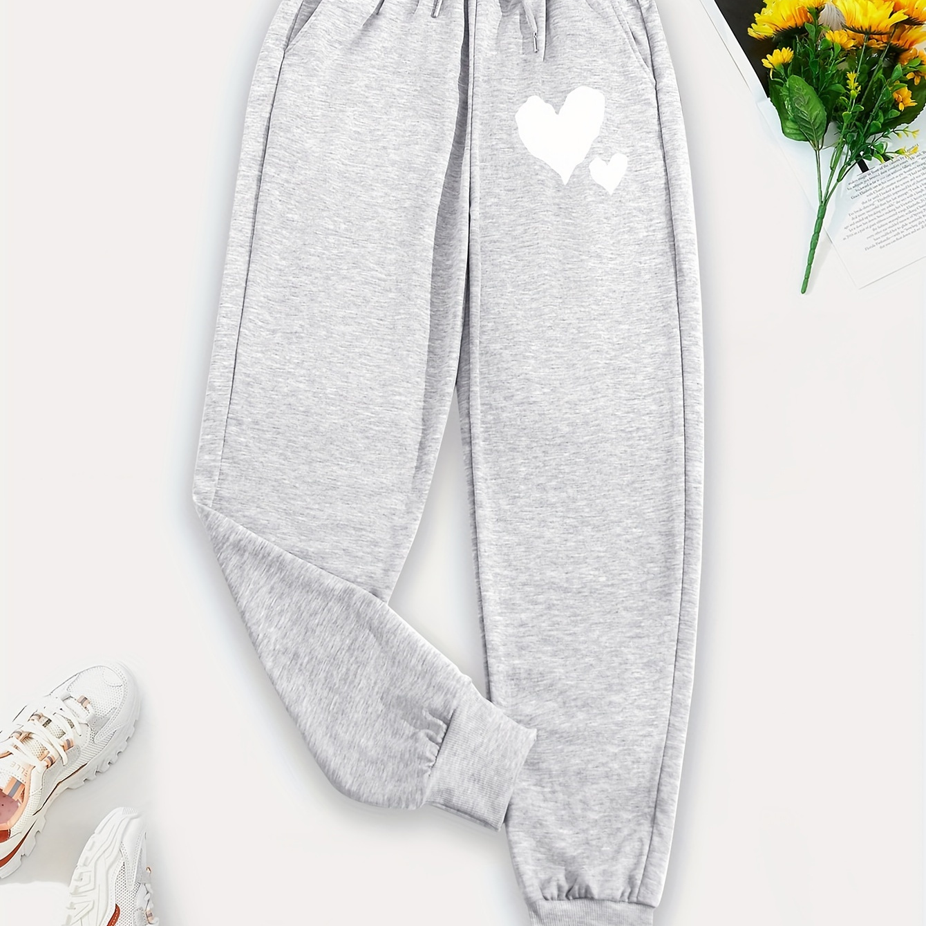 

Heart Print Jogger Sweatpants, Casual Drawstring Sporty Pants With Pocket, Women's Clothing