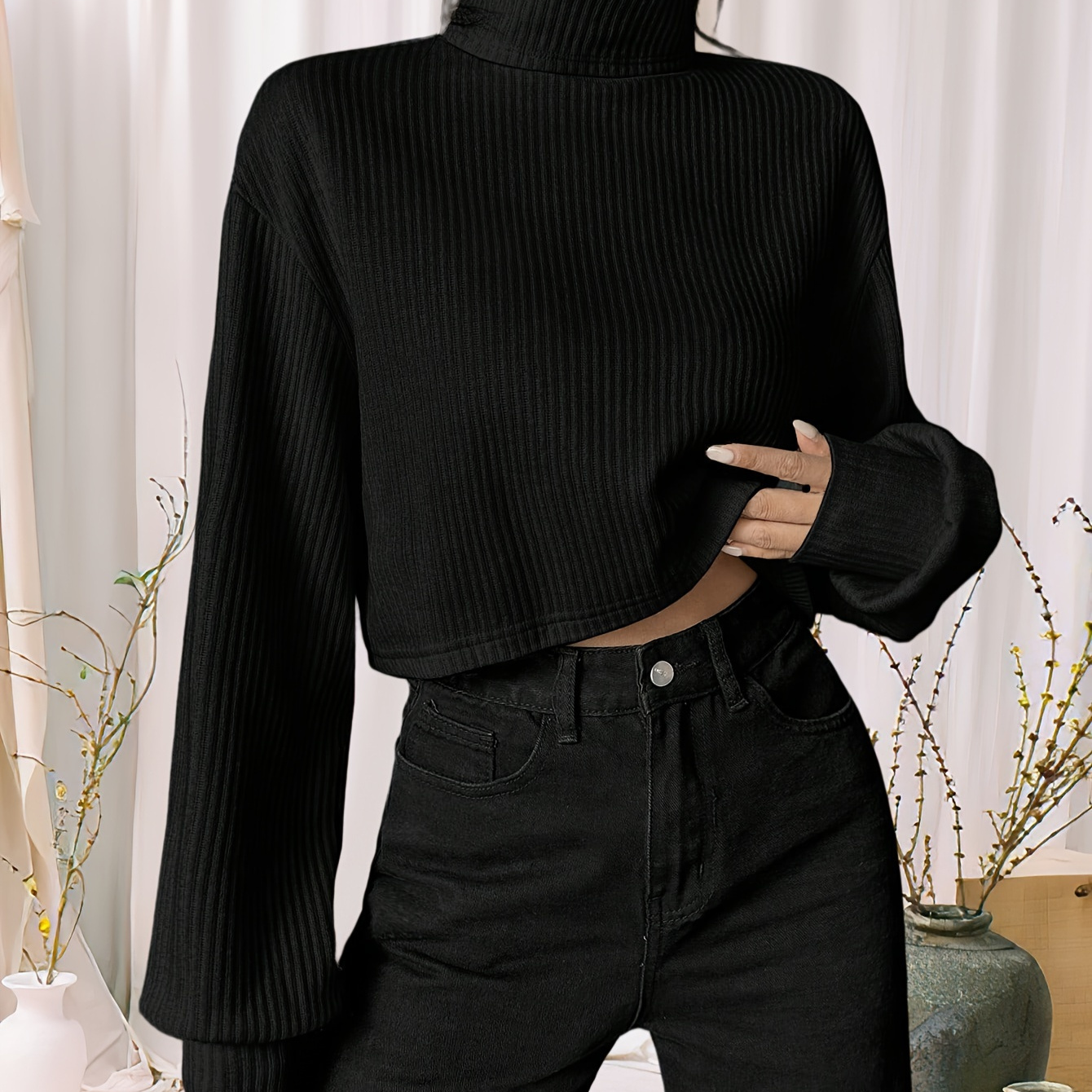 

New Fashionable Autumn High Collar Long Sleeve Top