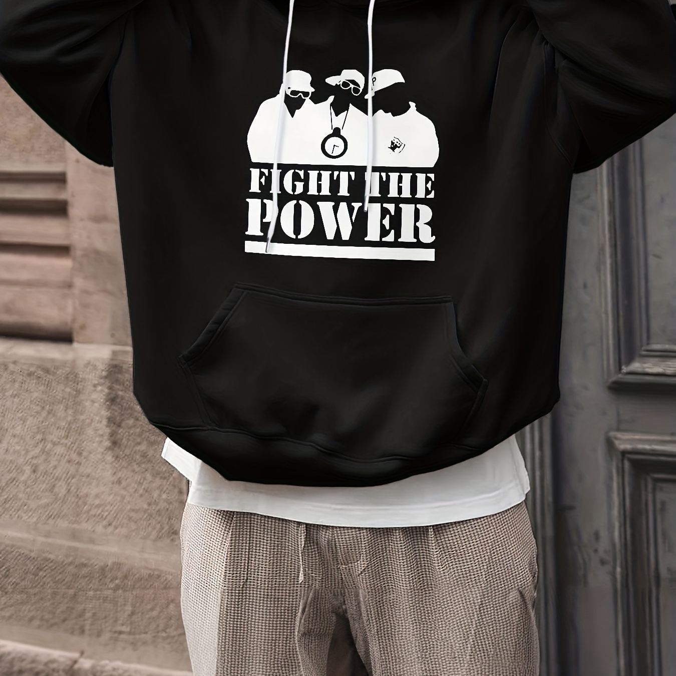 

Men's "fight The Power" Print Hooded Sweatshirt For Spring/autumn, Oversized Fashion Outdoor/workout Hoodies For Males, Men's Clothing, Plus Size