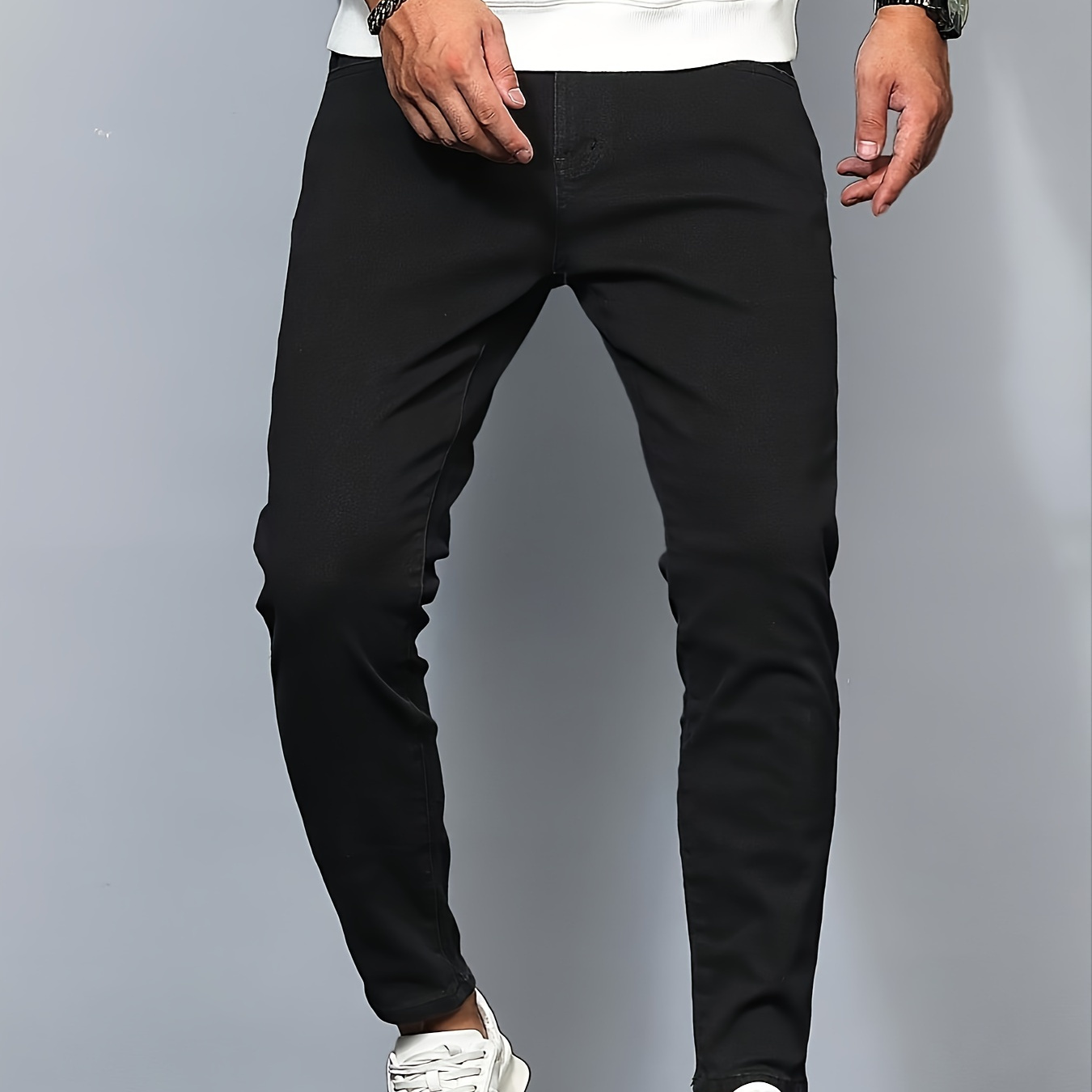 

Men's Slim Fit Stretch Denim Pants, Men's Classic Design Jeans, Versatile For Business And Casual Wear