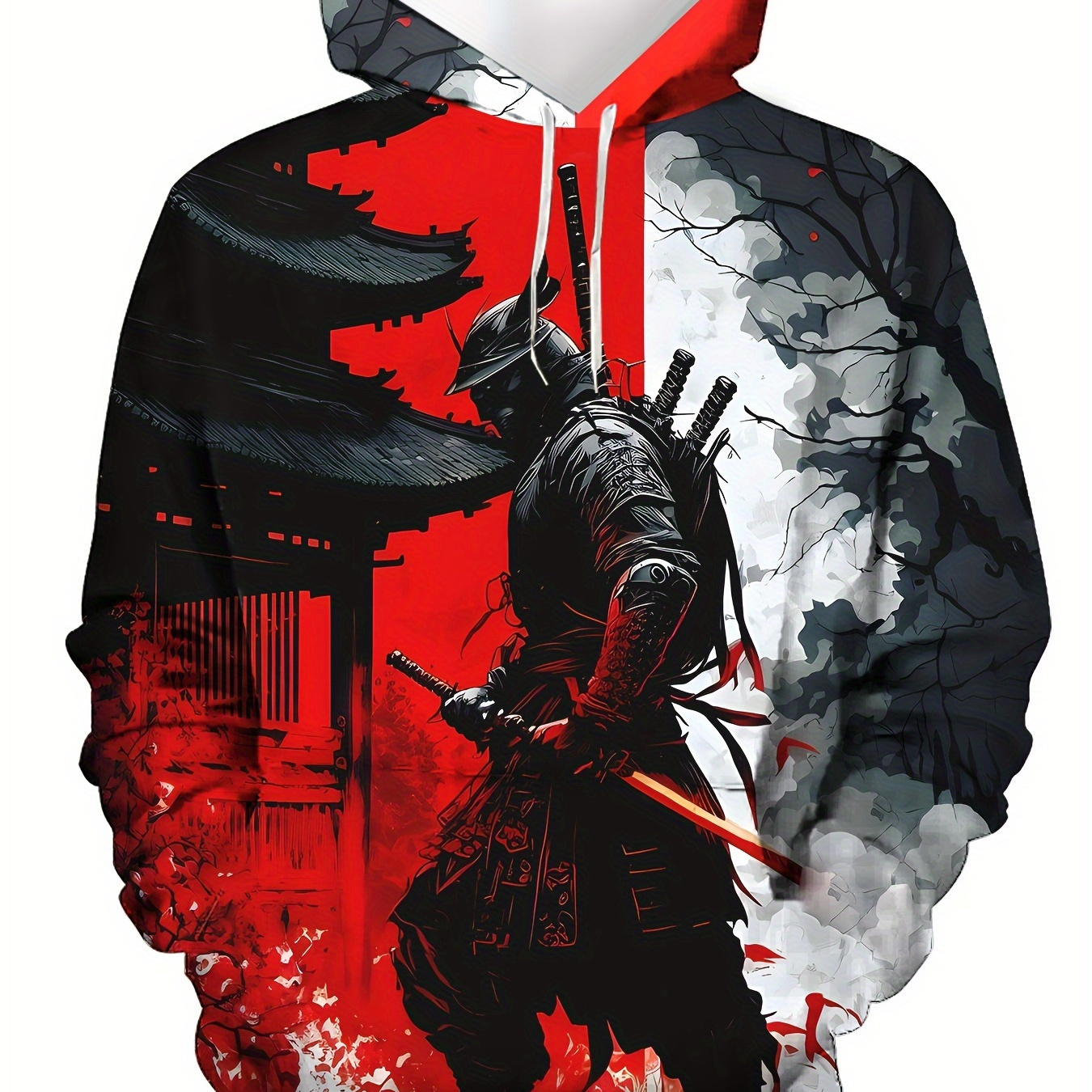 

Men' Warrior 3d Print Hoodie With Kangaroo Pocket - Casual Pullover Sweatshirt, Long Sleeve, Polyester