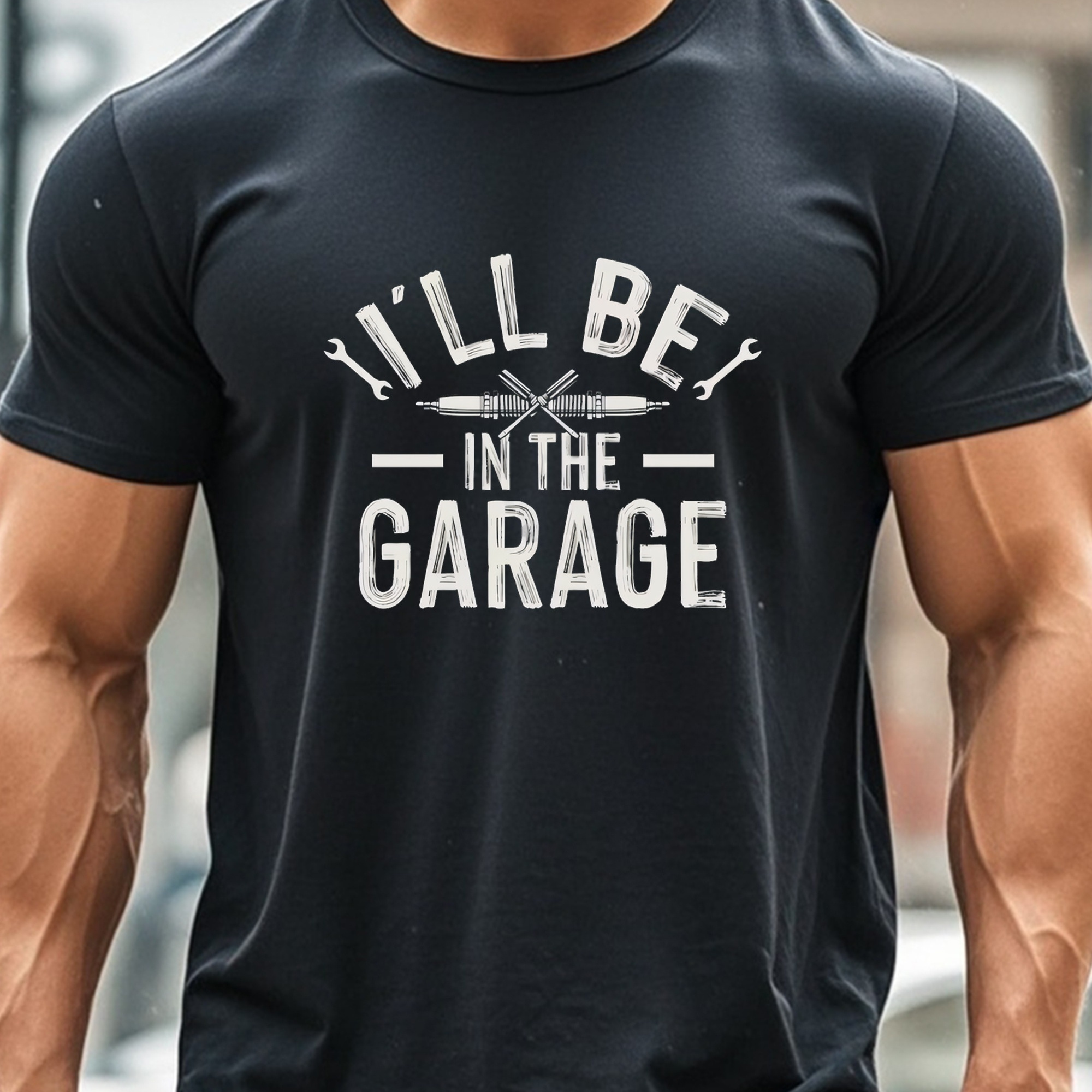 

I'll Be In The Garage, Black T Shirts For Men, Graphic Tee, Stylish Cotton T Shirts, Funny, Soft 100% Cotton Crew Neck, Breathable, Ultra-soft, Casual For Running, Going Out, 4 Seasons