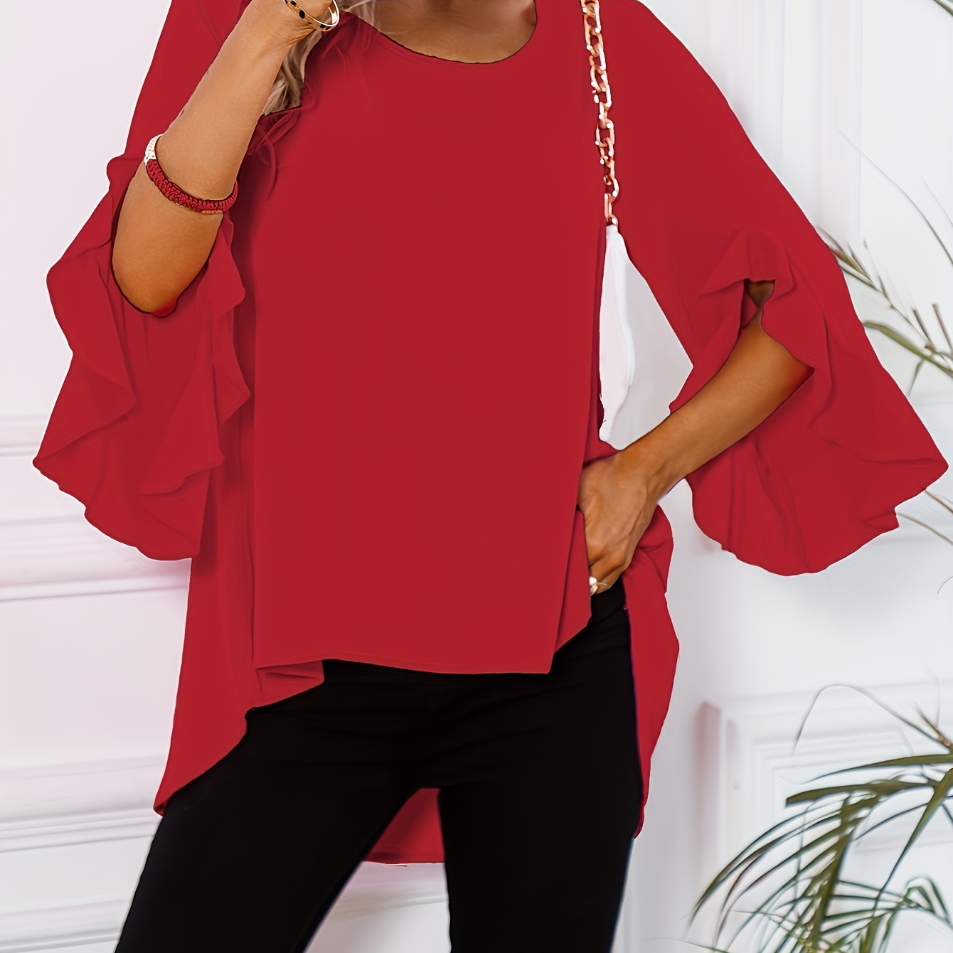 

Elegant Solid Color Knit Tank Top With Zipper Sleeves - Crew Neck, Ruffle Detail, Machine Washable - , Women'