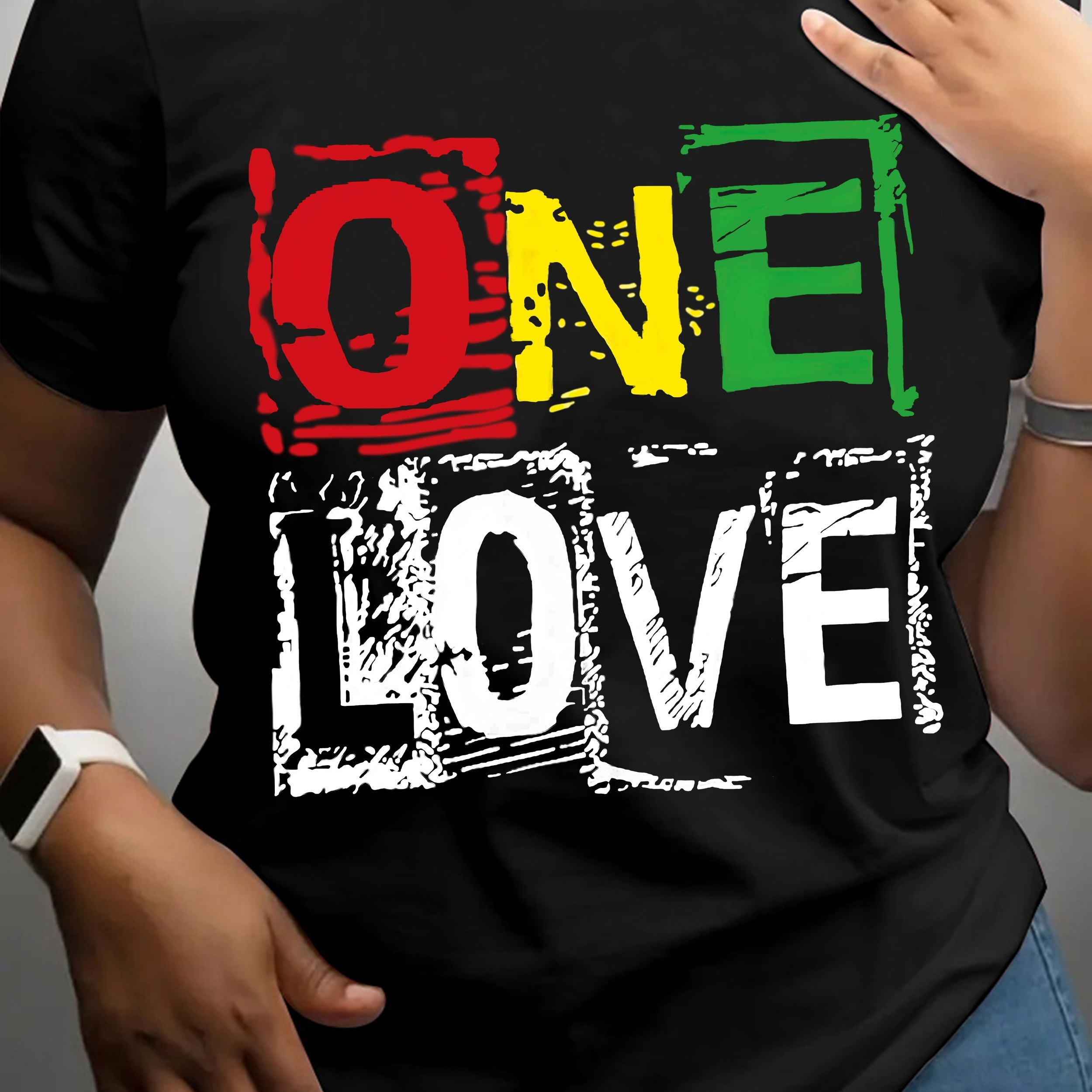 

1 Love Print Casual T-shirt, Crew Neck Short Sleeve Top For Spring & Summer, Women's Clothing