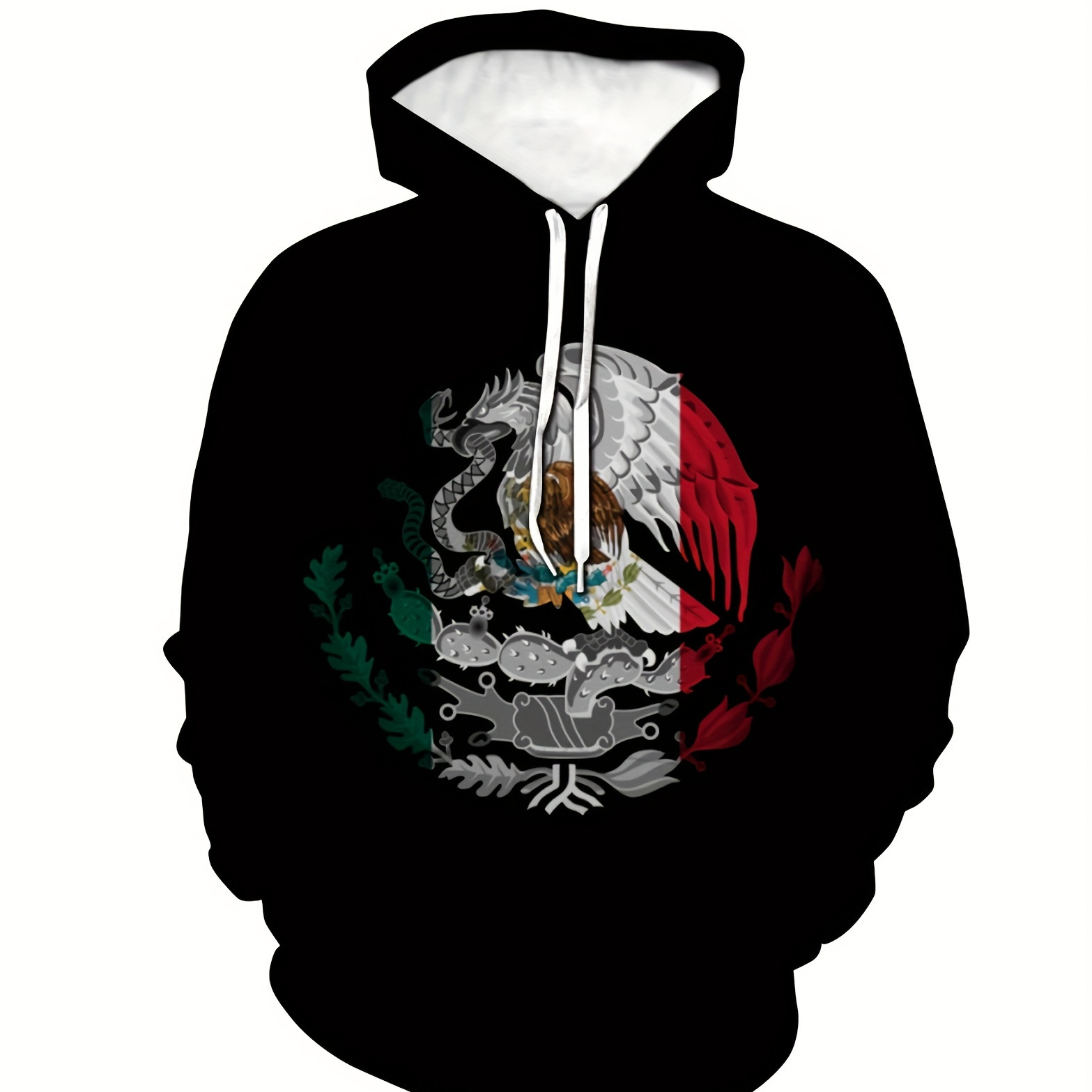 Plus Size Men's Mexican Flag Print Hooded Sweatshirt Fashion Casual Hoodies Fall Winter Tops, Men's Clothing