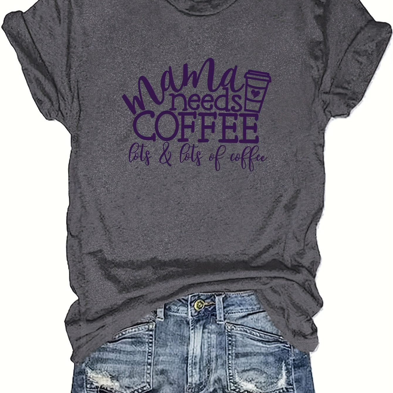 

Coffee Letter Print T-shirt, Short Sleeve Crew Neck Casual Top For Summer & Spring, Women's Clothing