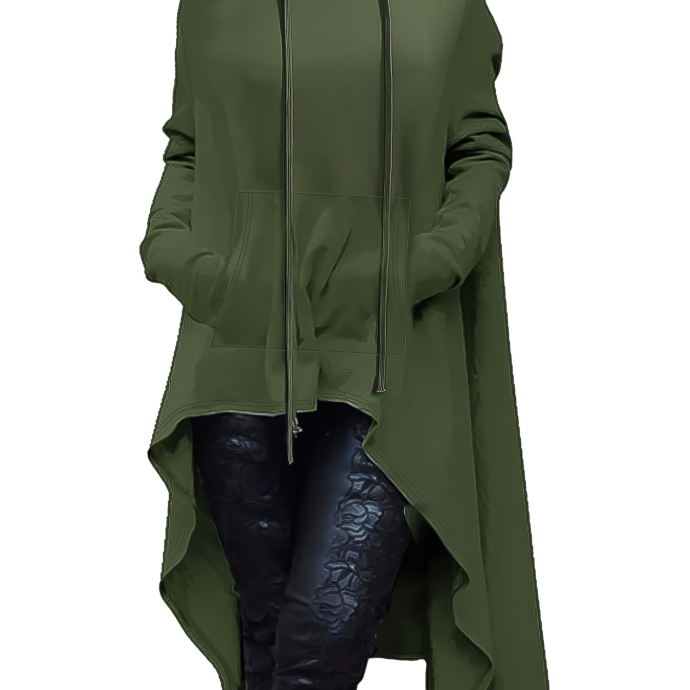 

Plus Size Casual Sweatshirt, Women's Plus Solid Long Sleeve Drawstring Hooded Tunic Sweatshirt With Pockets