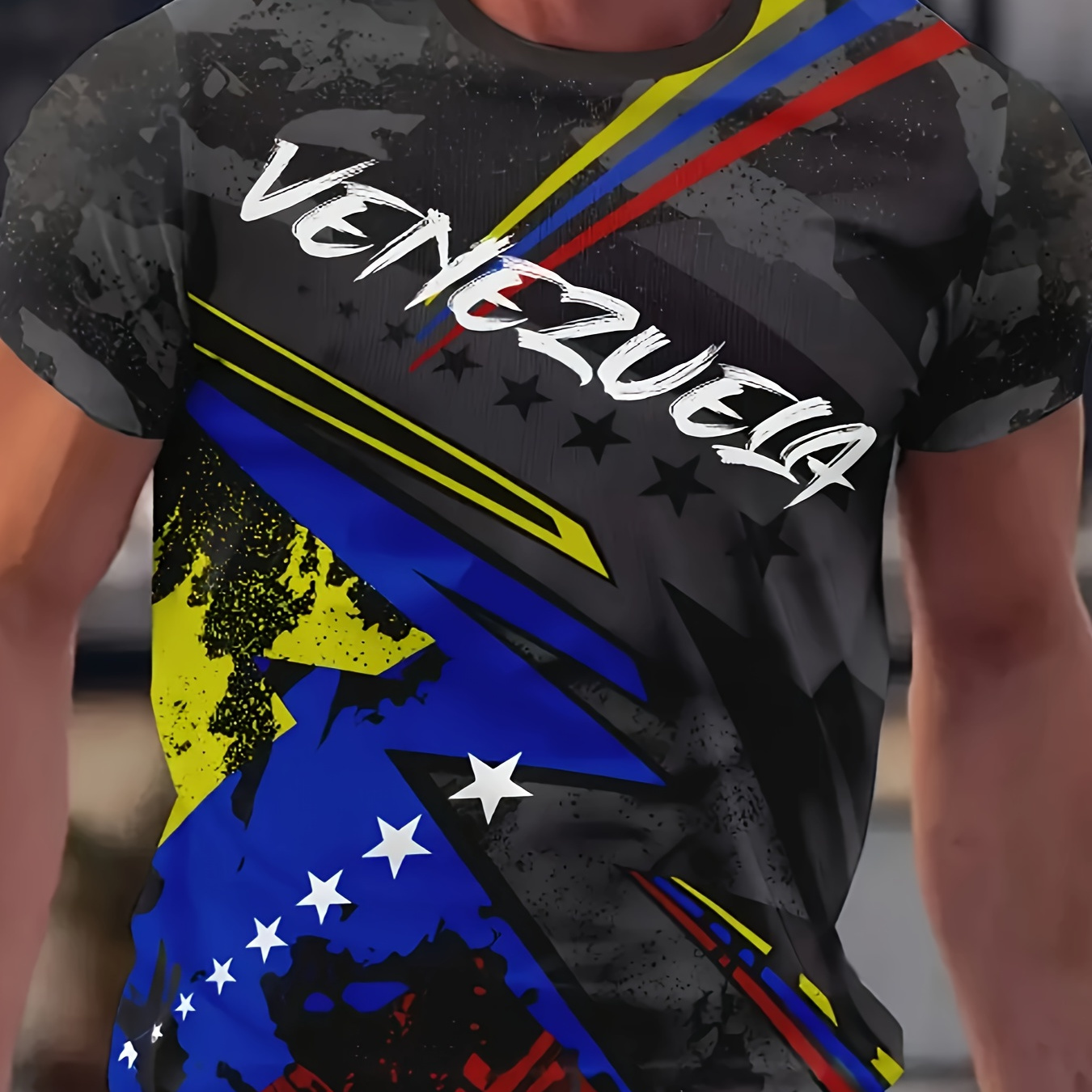 

Venezuela-inspired Flag Print Men's T-shirt - Casual Crew Neck, Short Sleeve, Polyester - Casual Attire & Vacation Spots