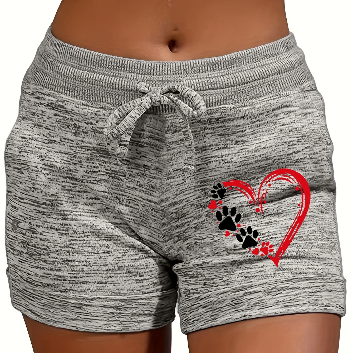 Heart Paw Print Drawstring Shorts Casual Shorts Spring Temu