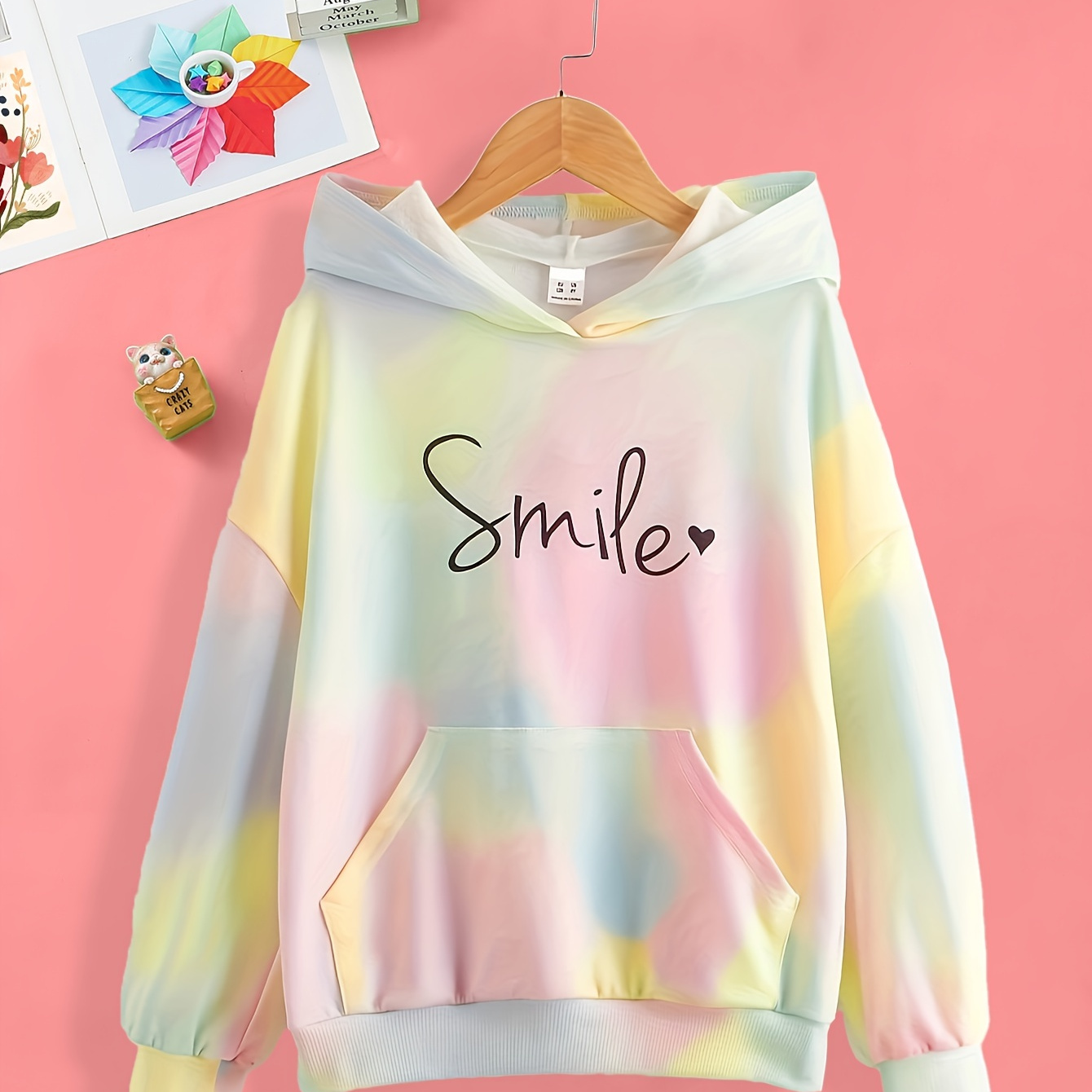 

Smile Gradient Print Girls Hoodie Sweatshirt, Casual Pocket Front Long Sleeve Tops For Kids Daily, Holiday Gift
