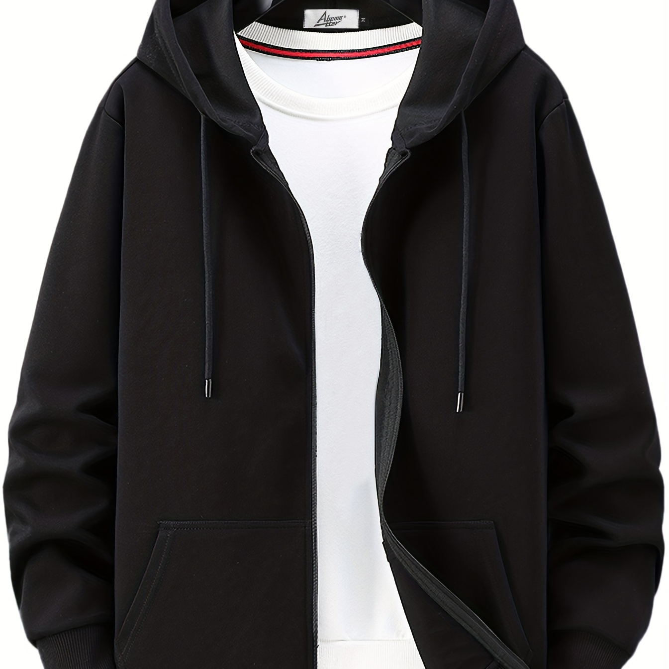 

Men's Spring And Autumn Thin Solid Composite Cotton Outdoor Casual Zipper Sweater Hooded Cardigan Coat