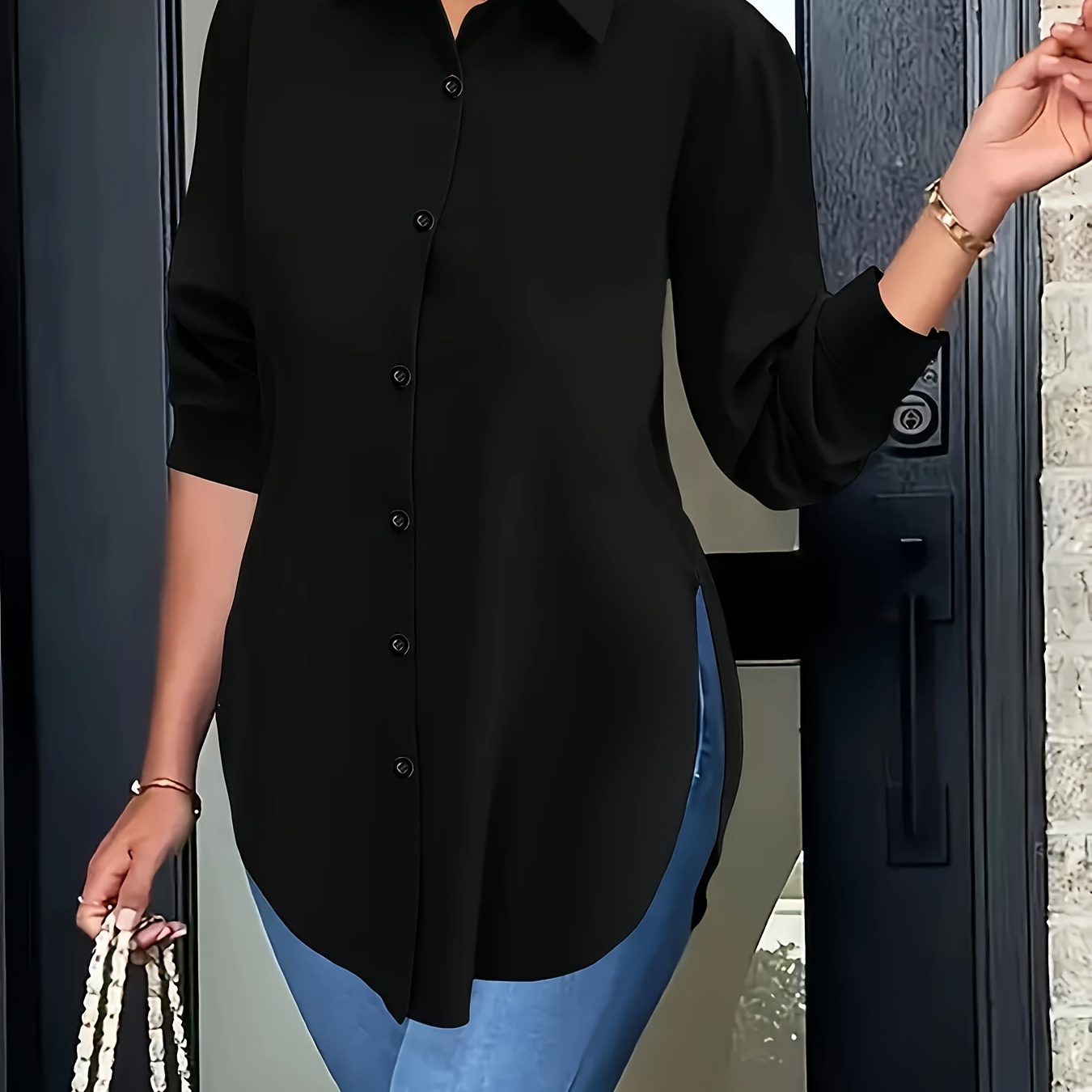 

Autumn Women's Long-sleeved Shirt With High Slit, Elegant And Comfortable For Commuting