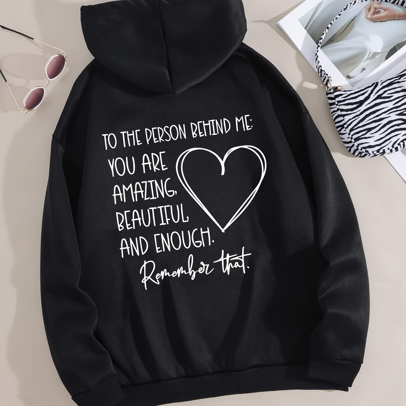 

Cozy Purple Fleece-lined Hoodie With Inspirational Quote And - Casual Drawstring Hooded Sweatshirt With Front Pocket For Women, Fall & Winter, Sweater Hoodie