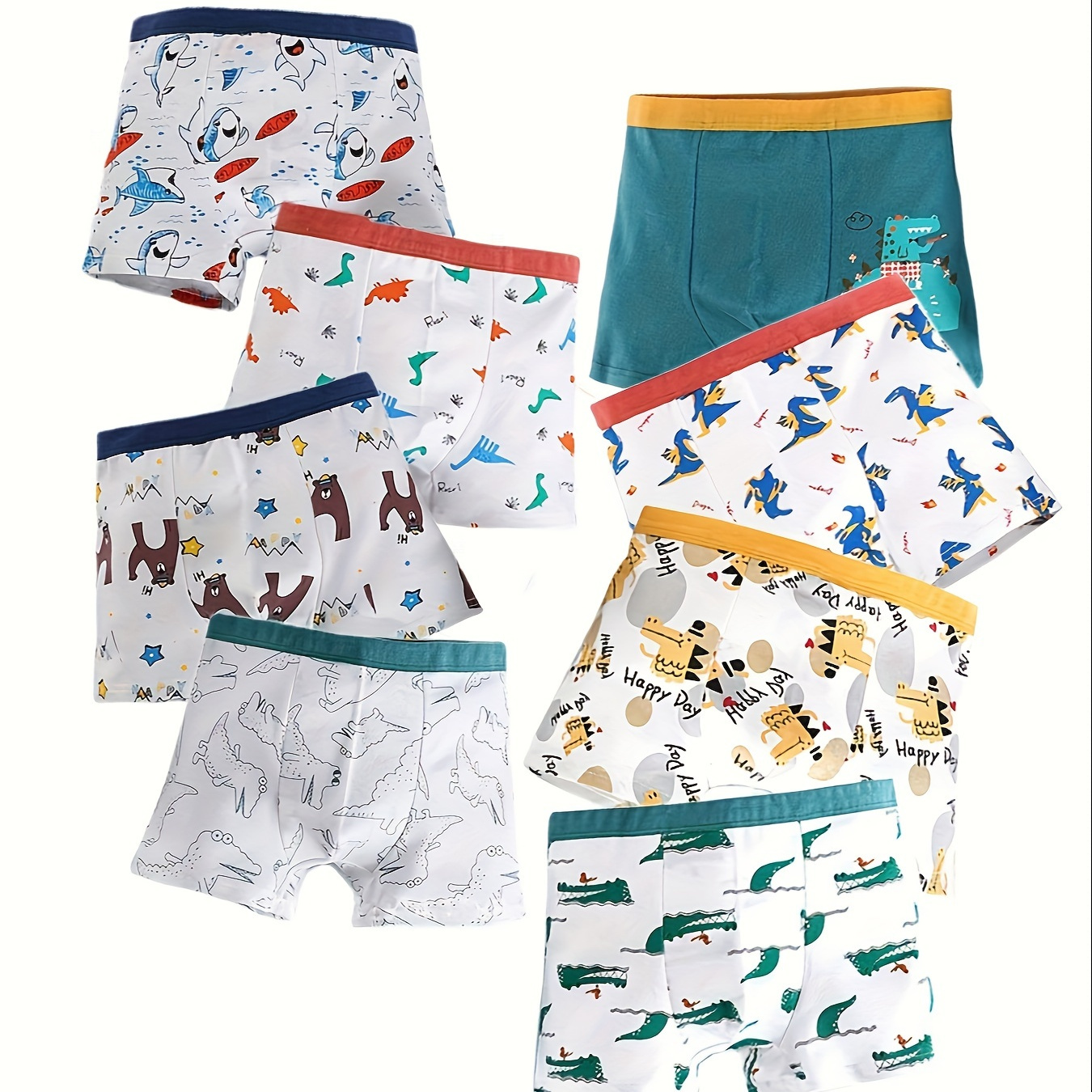 

8pcs Boys Comfortable Cotton Boxer Briefs Set, Cute Cartoon Pattern Stretchy Shorts Set, Soft Breathable Kids Sports Underwear Underpants Clothes