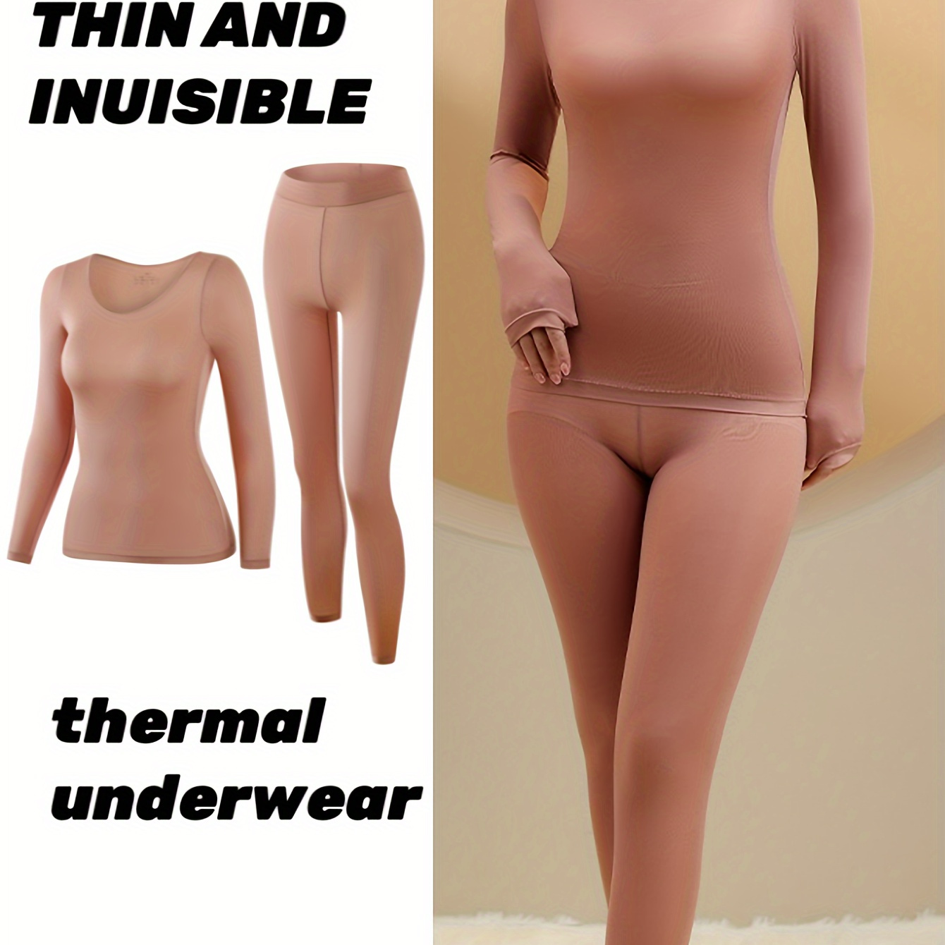 

Women's Fit Thermal Underwear Set For Fall & Winter, Long Sleeve Round Neck Base Top & Pants