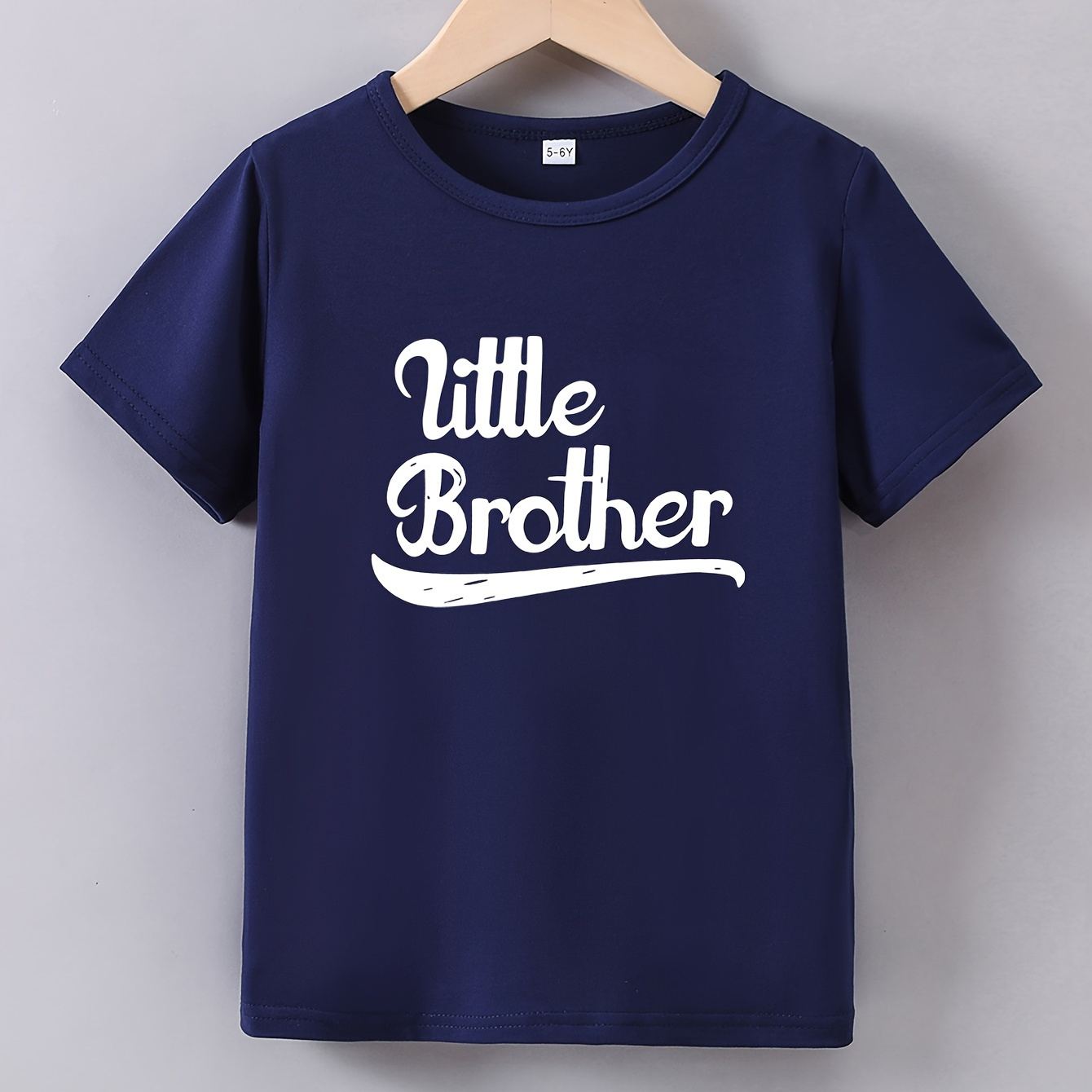 

Little Brother Print, Boys Creative T-shirt, Comfy Crew Neck Casual Tee Top, Trendy Summer Top