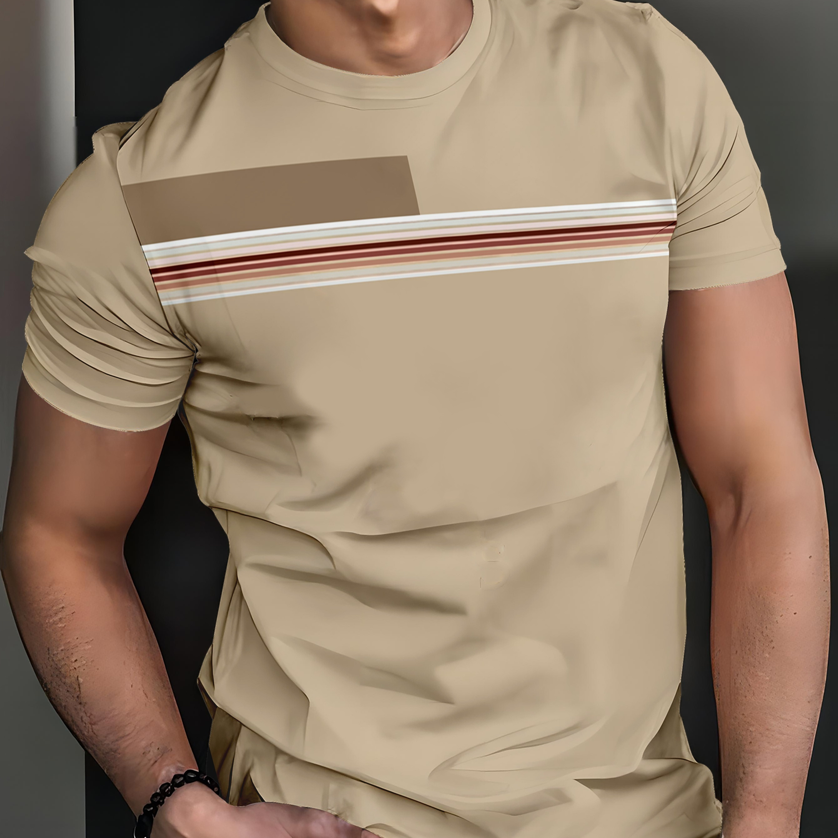 

Men's Plus Size Casual Striped Print T-shirt - Short Sleeve, Round Neck, Polyester, , Summer Wear, Casual Summer Wear|relaxed Fit Shirt|polyester Fabric, Plus Size