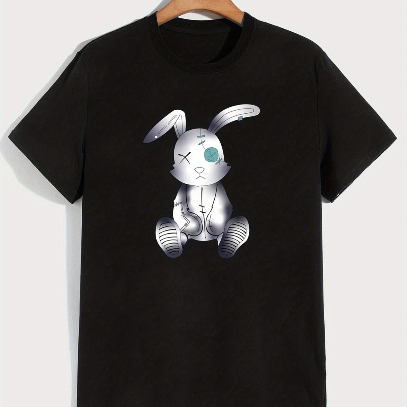 

Men's Rabbit Print Easter T-shirt, Round Neck Tee Casual Clothing, Spring And Summer