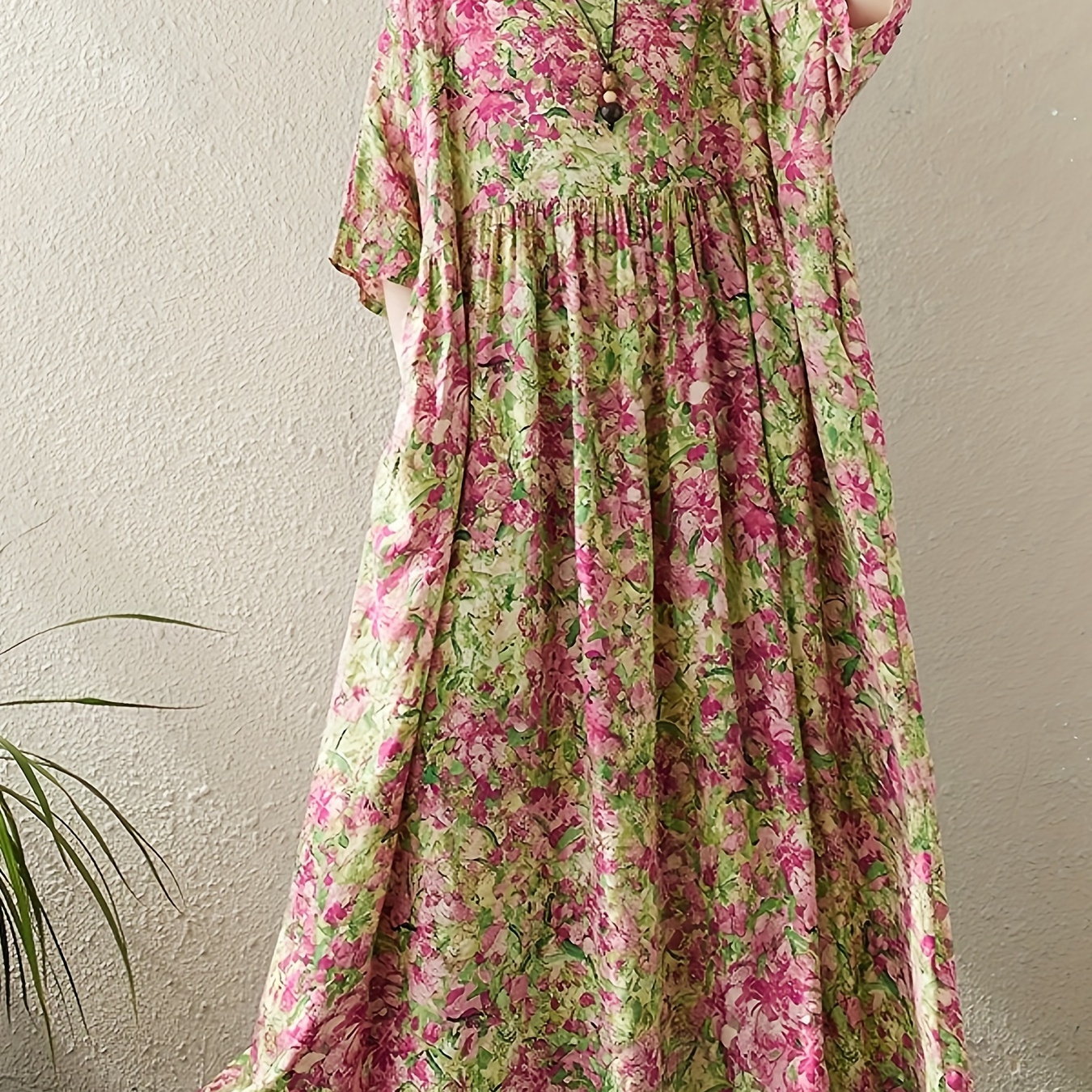 

Robe fleurie grande taille, robe décontractée à col rond ample pour le printemps et l'été, vêtements grande taille pour femmes