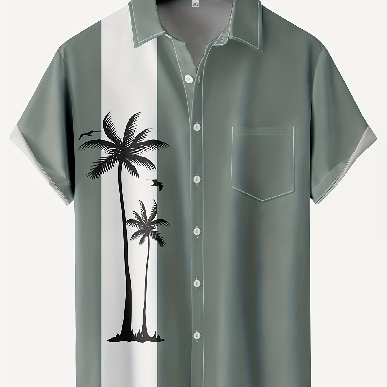 

Plus Size Lapel Mens Coconut Tree Graphic Print Color Block Hawaiian Shirt Button Down Shirts, Top Blouse Shirts, Short Sleeve, Button Down Shirts