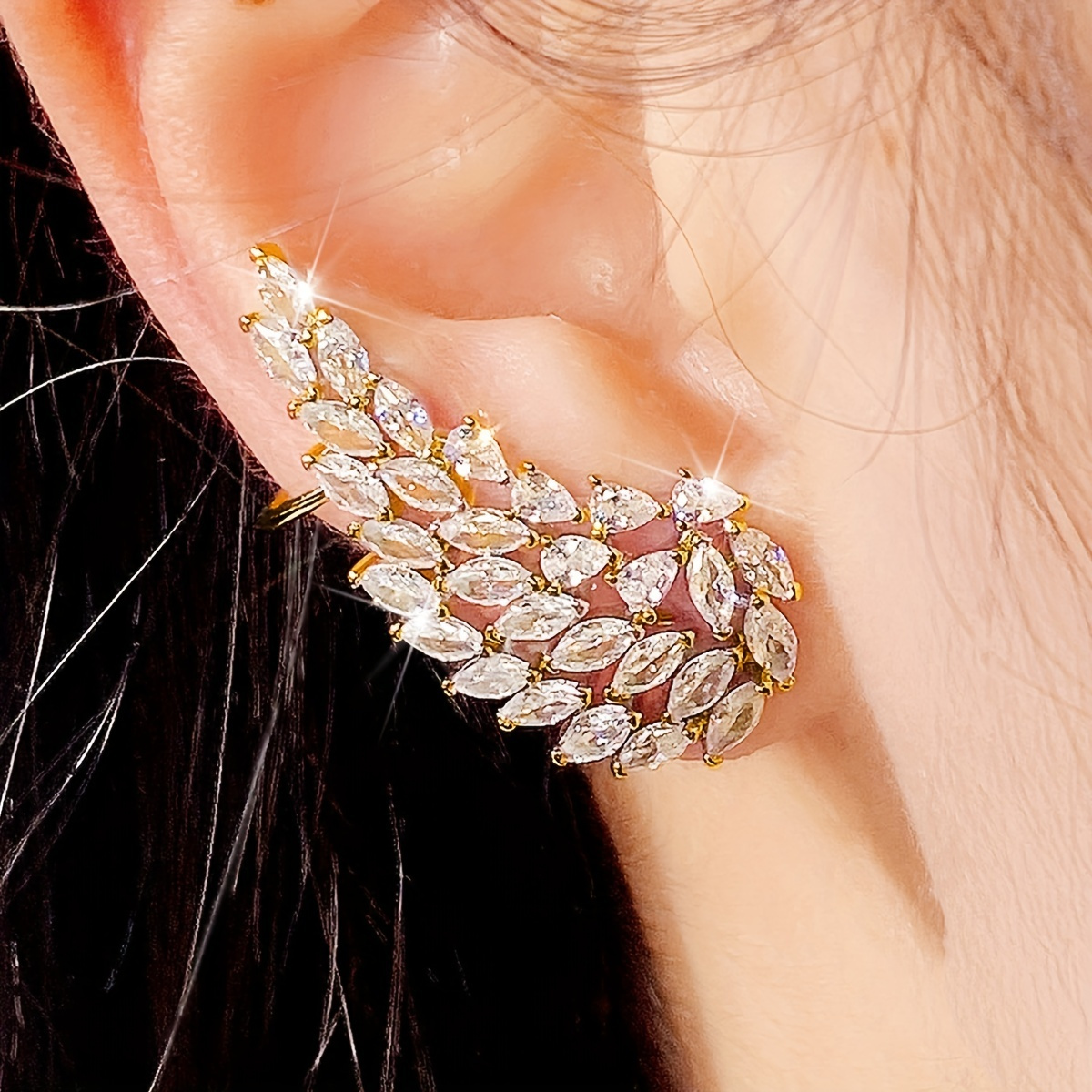 Trendy Gold Plated Lily Ear Cuff Threader Earring Fashion 