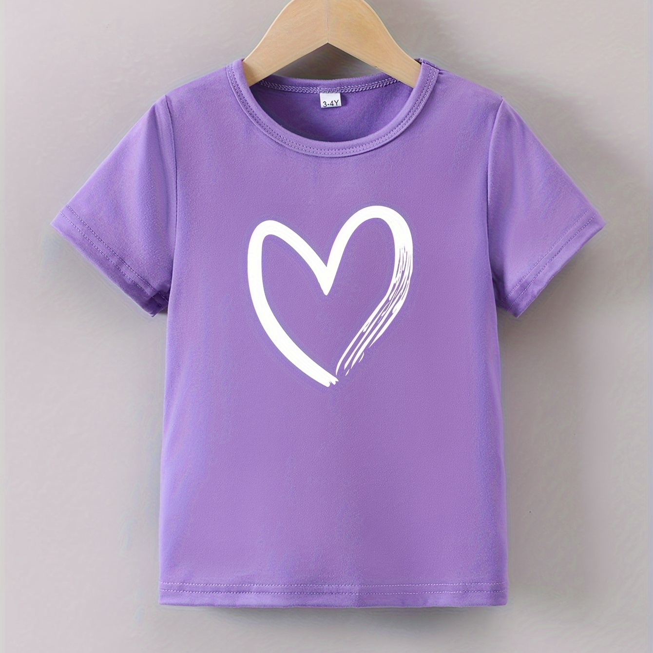 

Heart Sketch Graphic Print For Girls, Casual Crew Neck Short Sleeved T-shirt, Comfy Top Pullover For Spring And Summer For Exercise