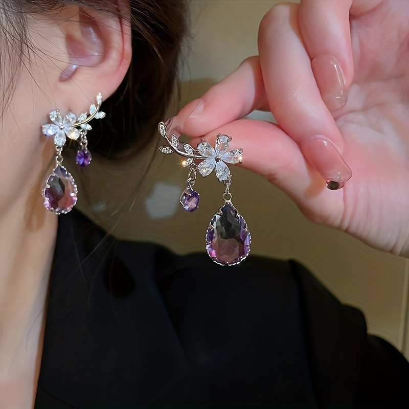 

Flower & Teardrop Shape Zircon Drop Dangle Earrings Elegant Jewelry Gift For Women