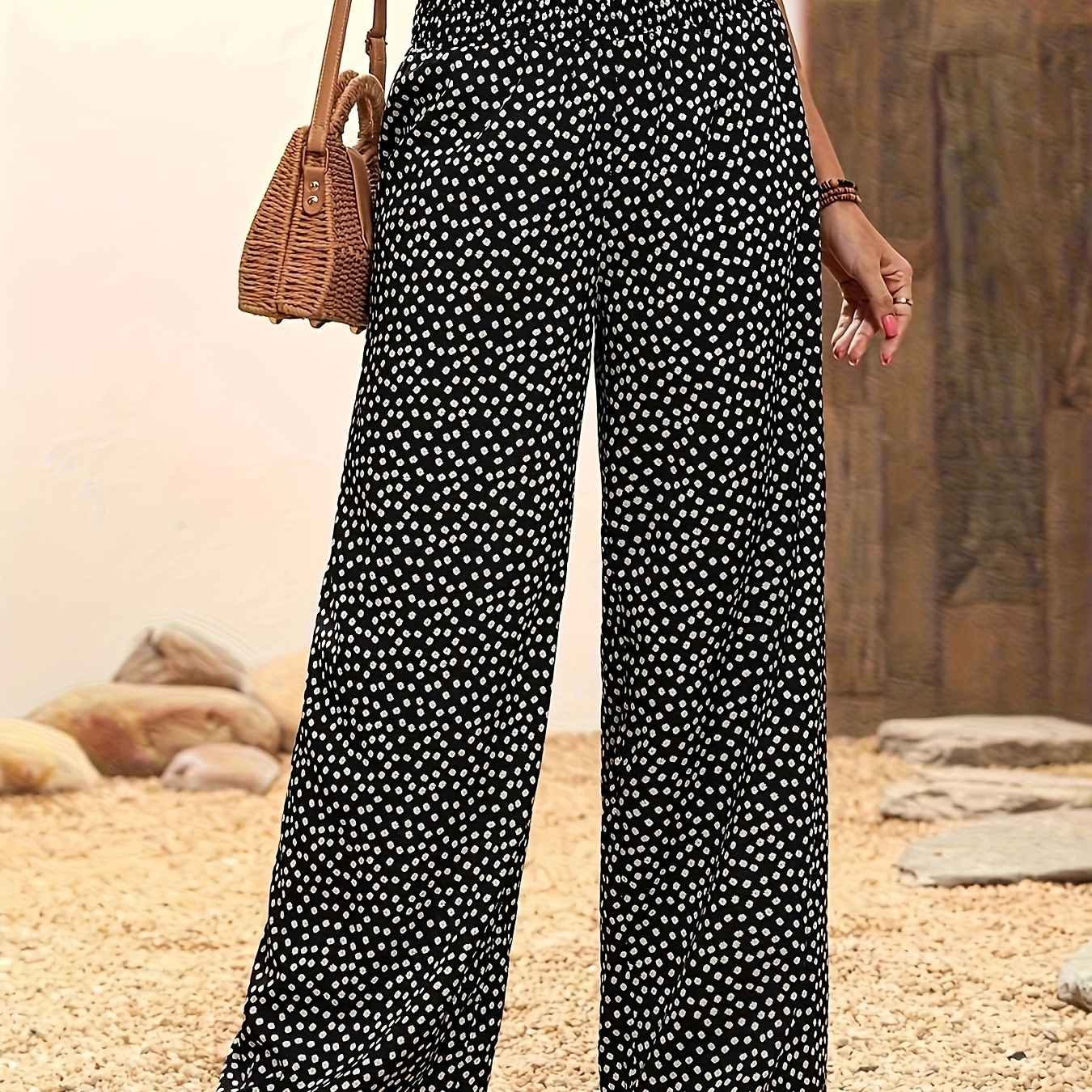 

Floral Print Wide Leg Shirred Pants, Casual Loose Pants For Spring & Summer, Women's Clothing