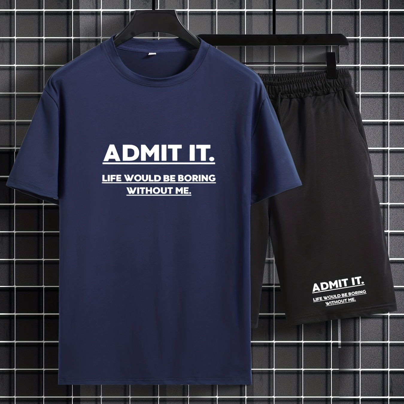 

Men's "admit It" Print Graphic T-shirt Shorts Set For Summer, Trendy Comfy 2pcs Outfits, Plus Size