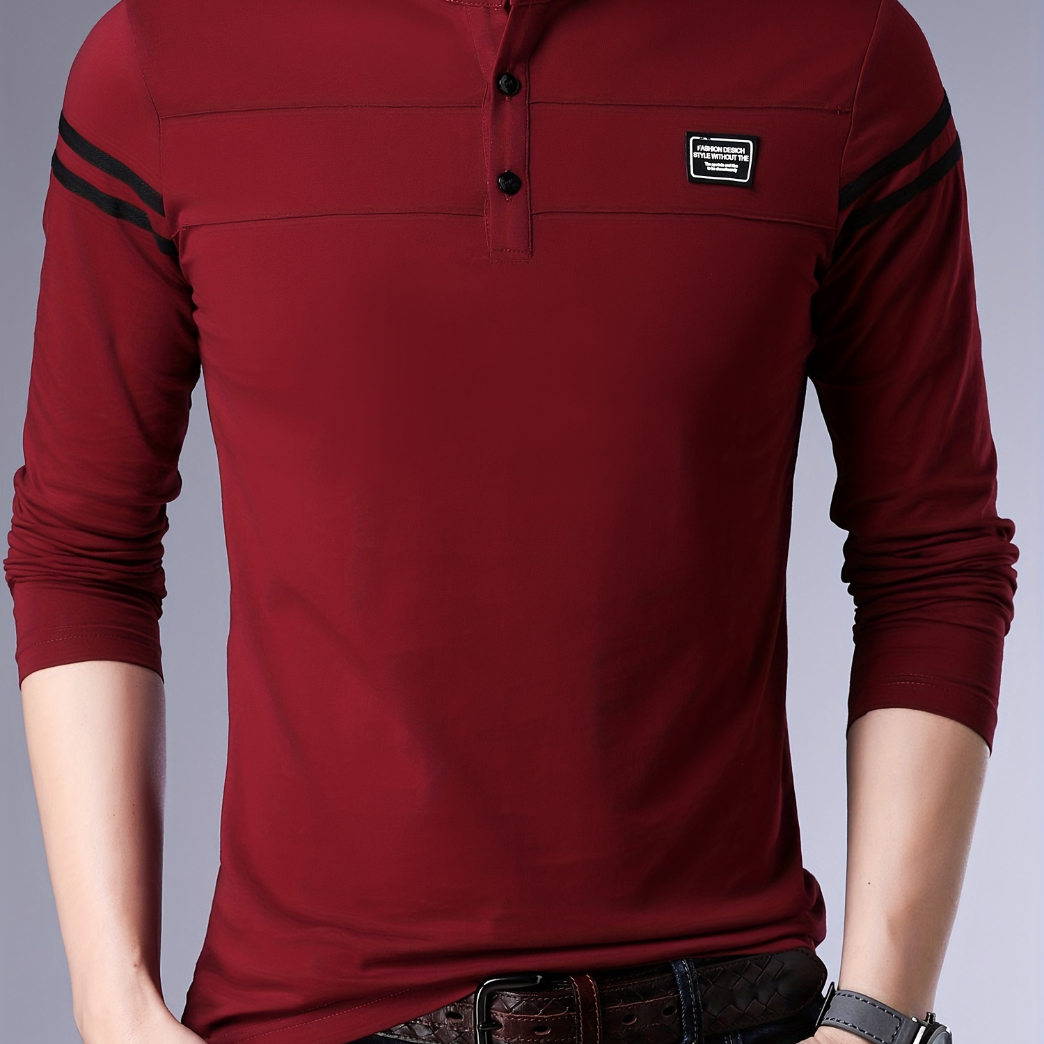 

Men's Solid Long Sleeve Band Collar Golf T-shirt, Outdoor Sports Tennis Tees For Males