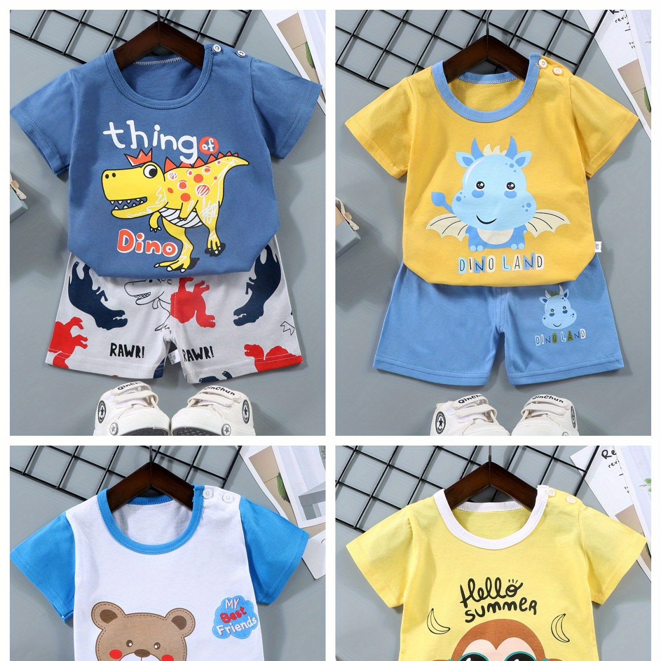 

Children's Short Sleeve Set Cotton Boys T-shirt Baby Summer Clothing Girls Shorts Infant Clothes Four-piece Summer Set