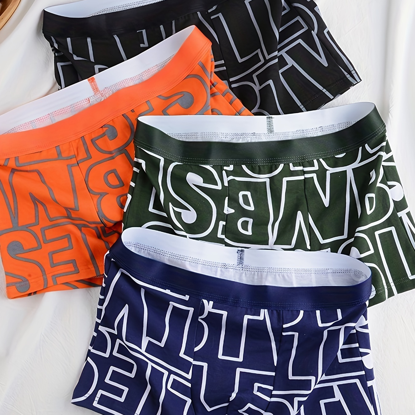 

4pcs Letters Print Men's Cotton Breathable Soft Comfy Slightly Stretch Boxer Briefs Shorts, Men's Trendy Underwear